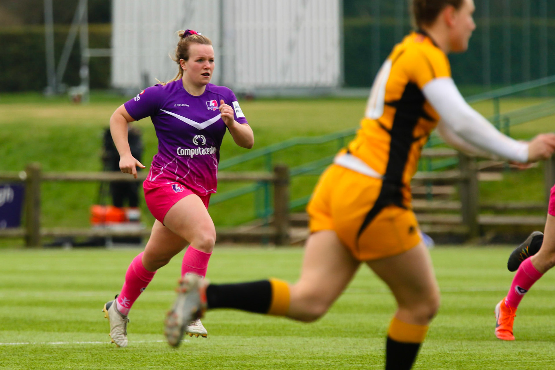 Action shot during the Allianz Premier 15s match between Loughborough Lightning and Wasps Ladies at Loughborough University, Loughborough, England on 20th March 2021.