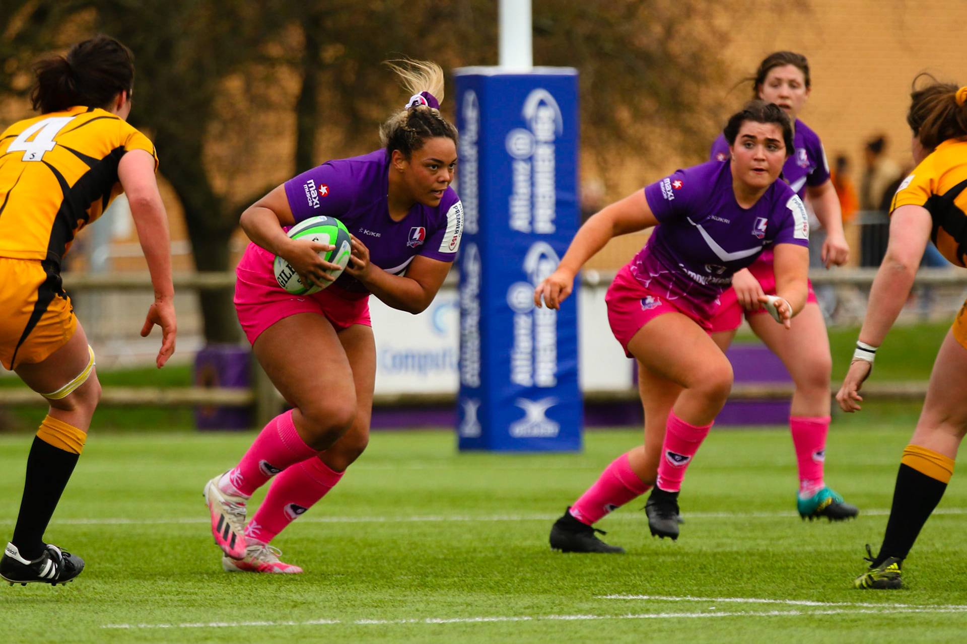 Action shot during the Allianz Premier 15s match between Loughborough Lightning and Wasps Ladies at Loughborough University, Loughborough, England on 20th March 2021.