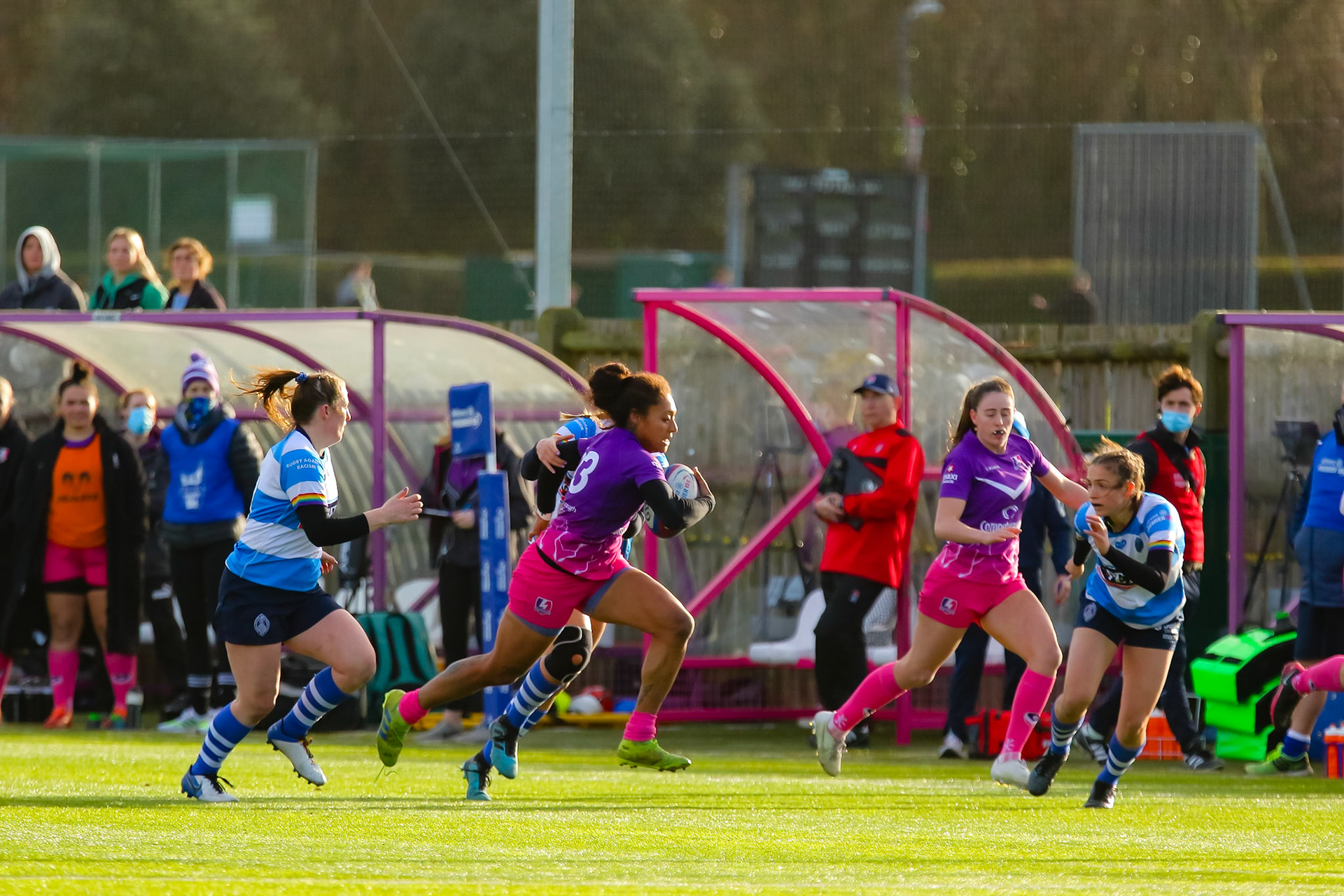 Bulou Mataitoga of Loughborough Lightning during the Allianz Premier 15s match between Loughborough Lightning and DMP Sharks at The Loughborough University, England on 28th Jan 2022. © @benlumleyphoto