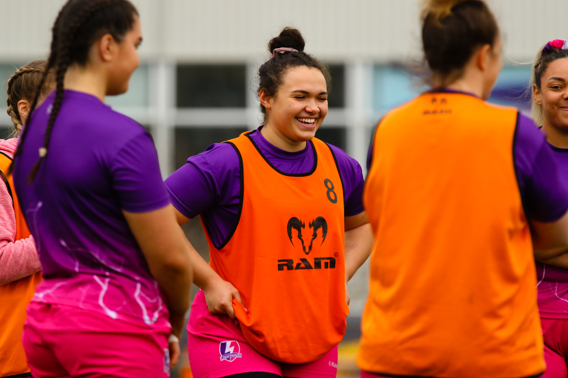 Warm up during the Allianz Premier 15s match between Loughborough Lightning and Wasps Ladies at Loughborough University, Loughborough, England on 20th March 2021.