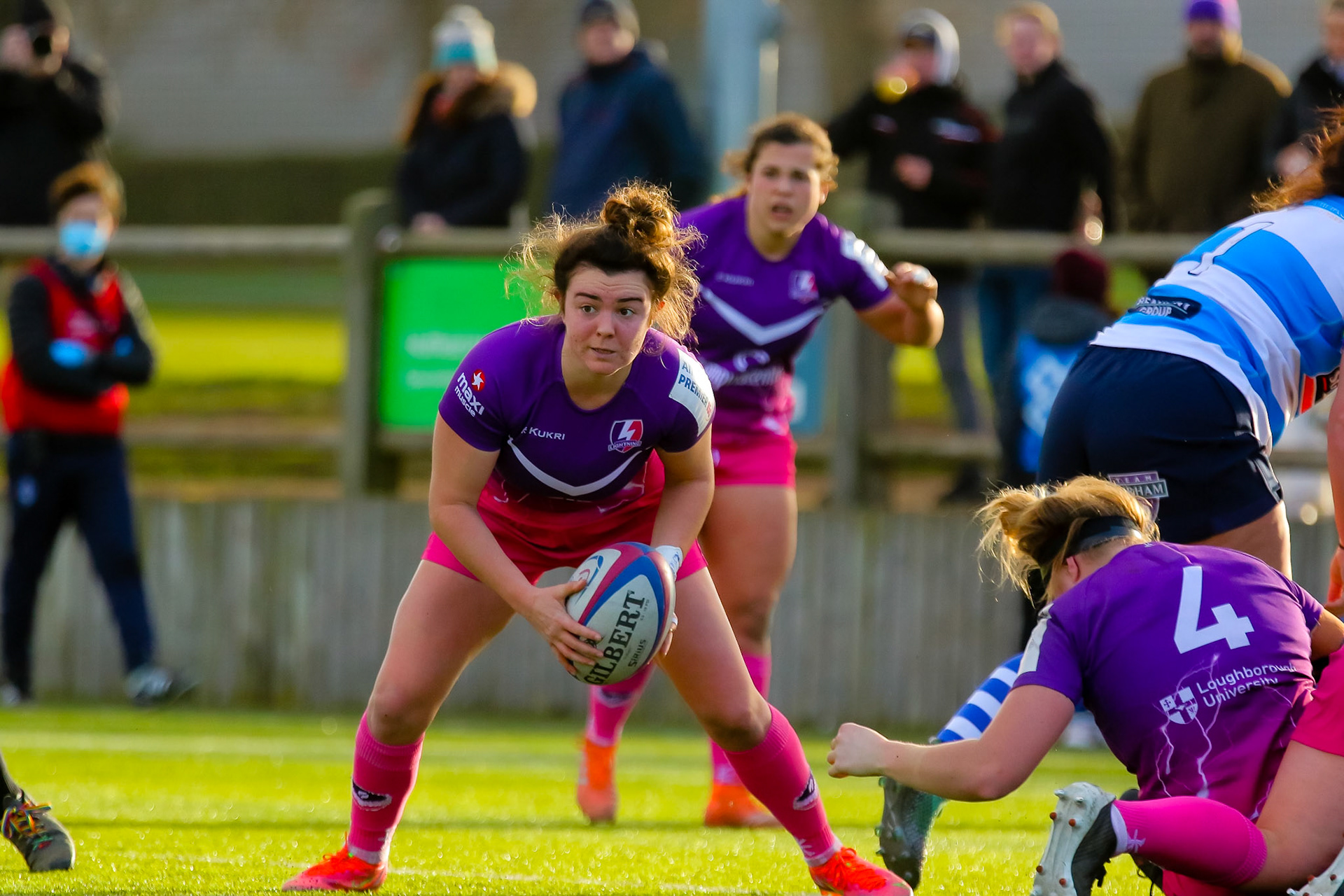 Eloise Hayward of Loughborough Lightning during the Allianz Premier 15s match between Loughborough Lightning and DMP Sharks at The Loughborough University, England on 28th Jan 2022. © @benlumleyphoto
