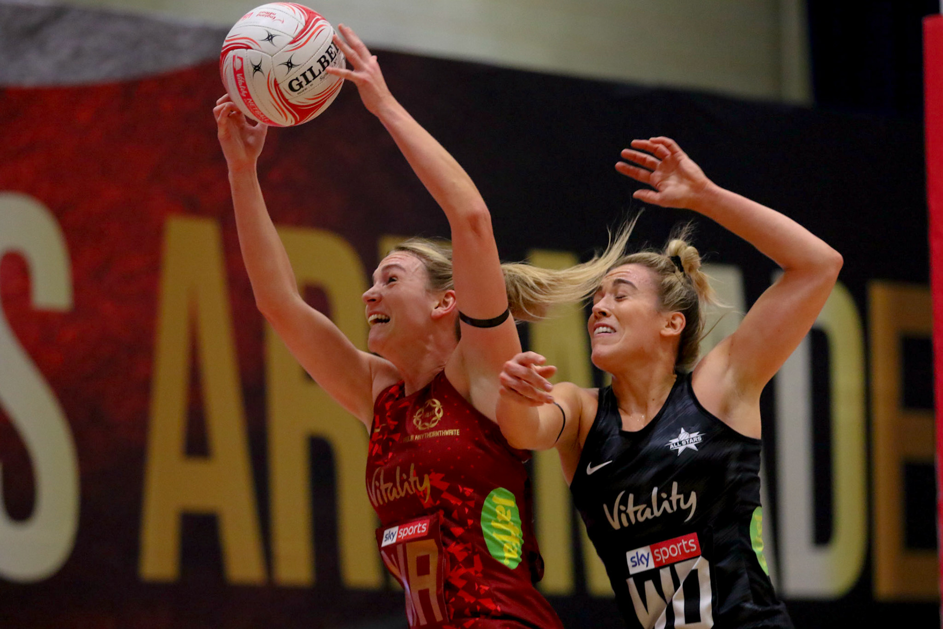 Natalie Haythornthwaite of the Vitality England Roses during Game 2 of the Vitality Netball Legends Series at Loughborough University, Loughborough, England on 22th January 2021