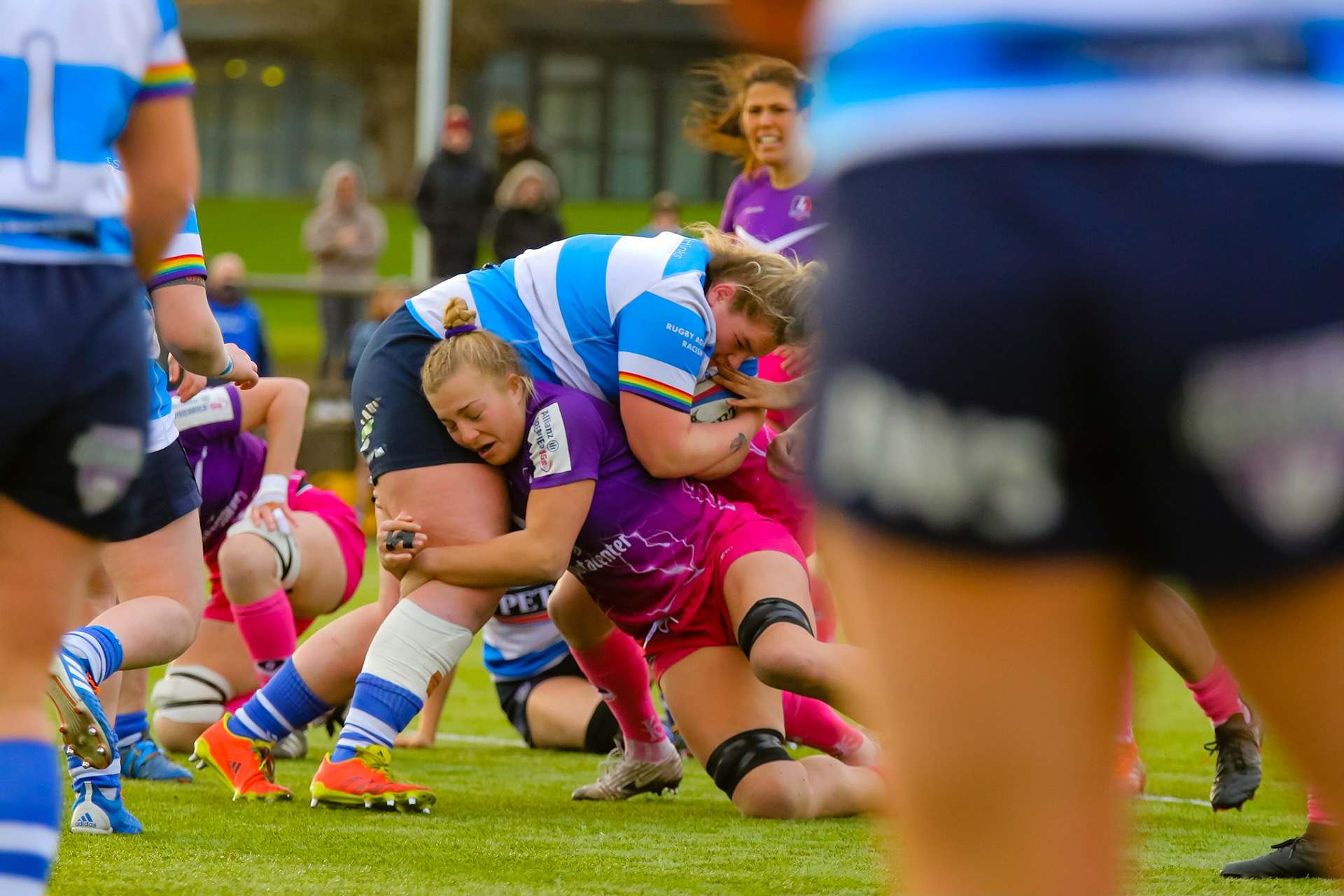 Courtney Holtkamp of Loughborough Lightning during the Allianz Premier 15s match between Loughborough Lightning and DMP Sharks at The Loughborough University, England on 28th Jan 2022. © @benlumleyphoto