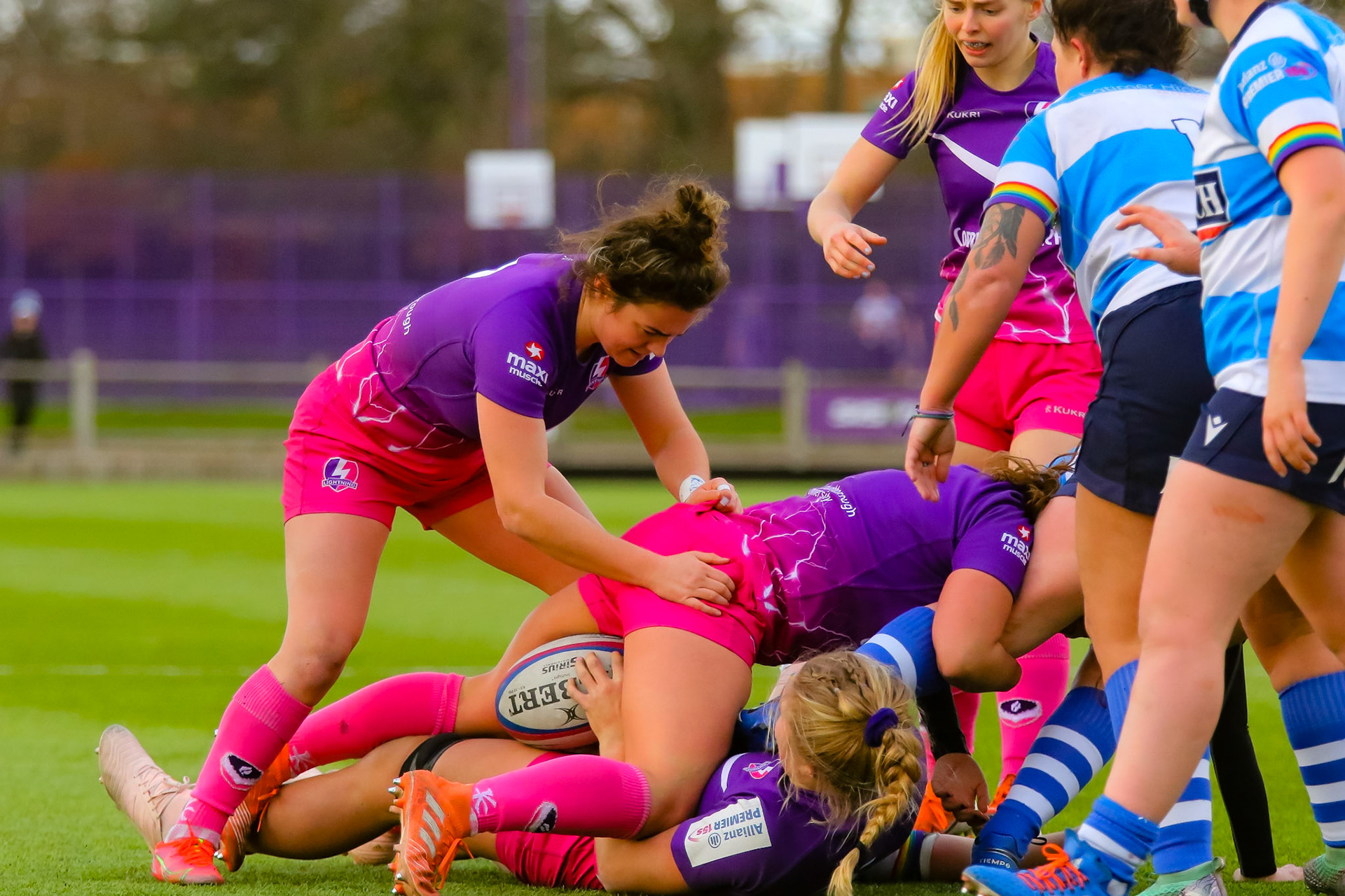 Eloise Hayward of Loughborough Lightning during the Allianz Premier 15s match between Loughborough Lightning and DMP Sharks at The Loughborough University, England on 28th Jan 2022. © @benlumleyphoto