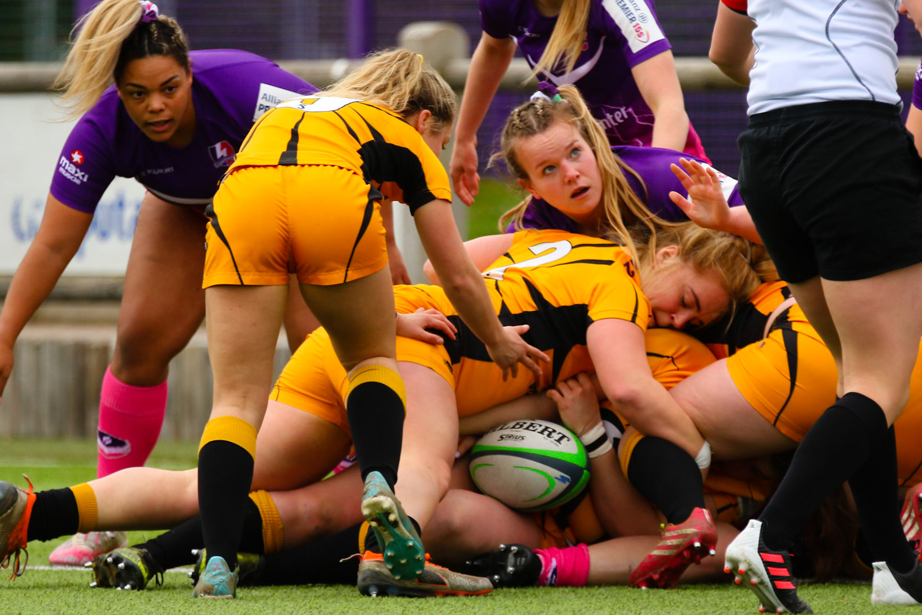 Action shot during the Allianz Premier 15s match between Loughborough Lightning and Wasps Ladies at Loughborough University, Loughborough, England on 20th March 2021.