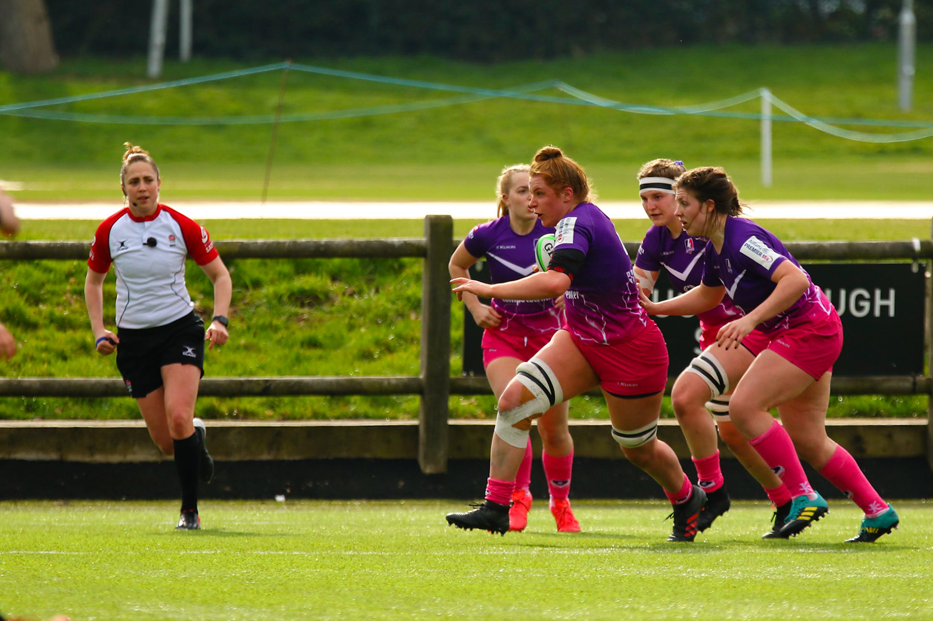 Action shot during the Allianz Premier 15s match between Loughborough Lightning and Wasps Ladies at Loughborough University, Loughborough, England on 20th March 2021.