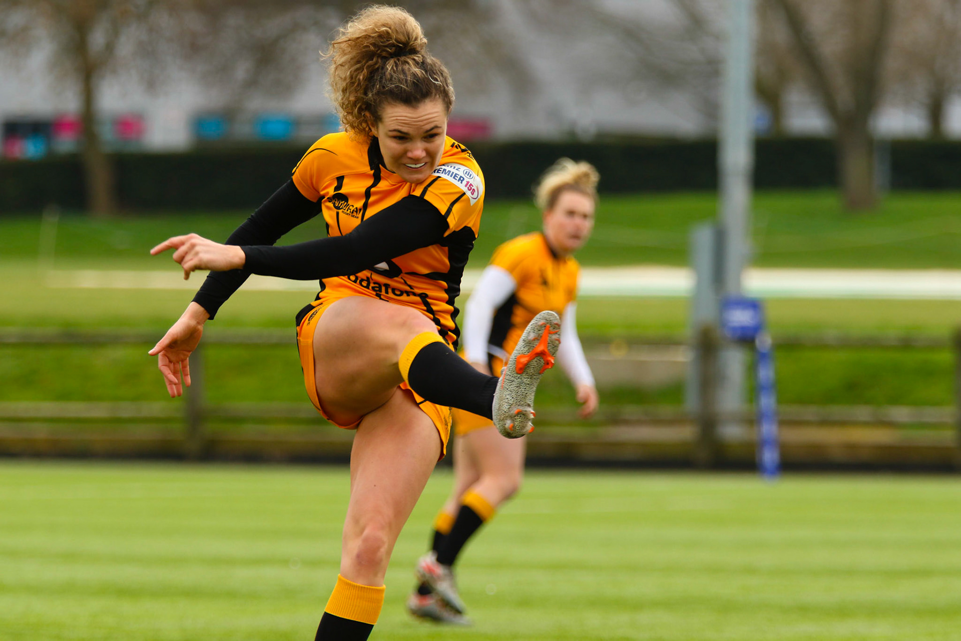 Action shot during the Allianz Premier 15s match between Loughborough Lightning and Wasps Ladies at Loughborough University, Loughborough, England on 20th March 2021.