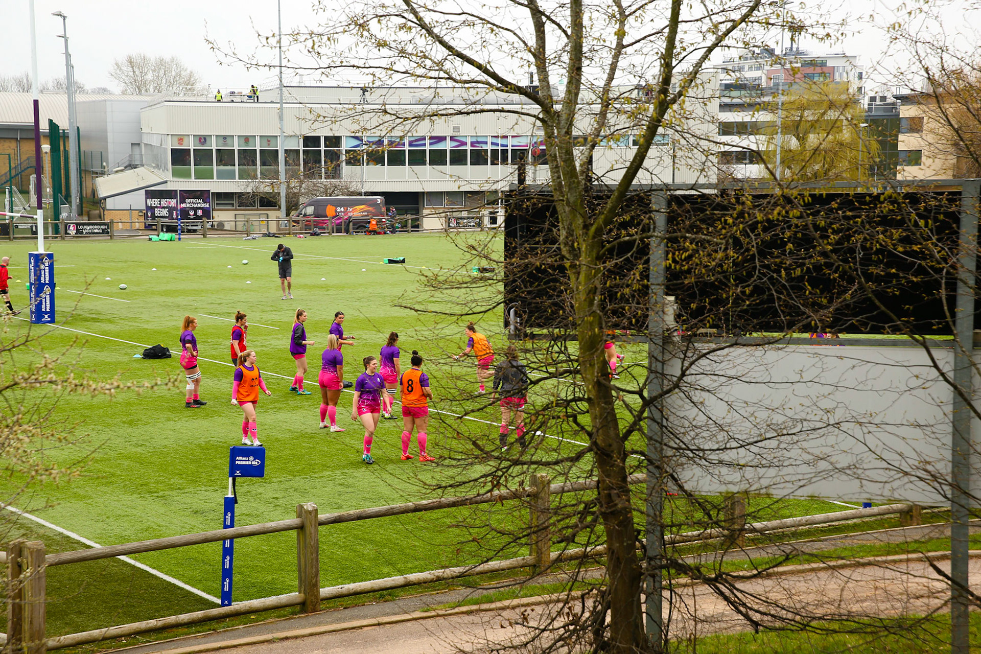 Warm up during the Allianz Premier 15s match between Loughborough Lightning and Wasps Ladies at Loughborough University, Loughborough, England on 20th March 2021.