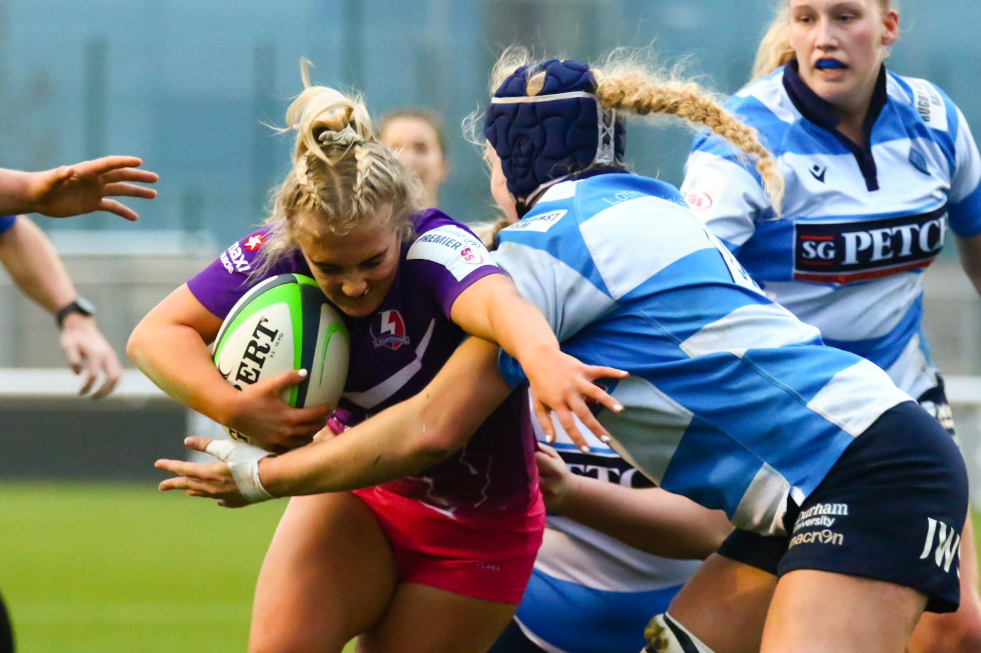 Lizzie Goulden of Loughborough Lightning during the Allianz Premier 15s match between Loughborough Lightning and DMP Durham Sharks at Loughborough University, Loughborough, England on 28 November 2020.