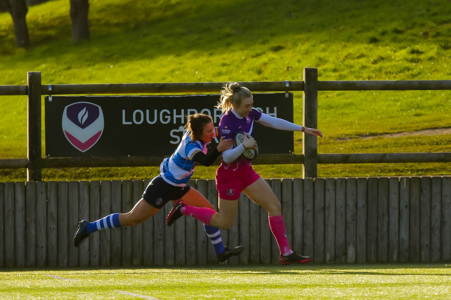 TRY! Georgie Lingham of Loughborough Lightning during the Allianz Premier 15s match between Loughborough Lightning and DMP Sharks at The Loughborough University, England on 28th Jan 2022. © @benlumleyphoto