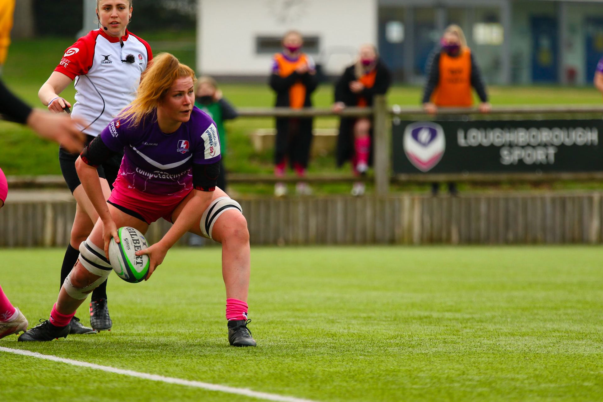 Action shot during the Allianz Premier 15s match between Loughborough Lightning and Wasps Ladies at Loughborough University, Loughborough, England on 20th March 2021.
