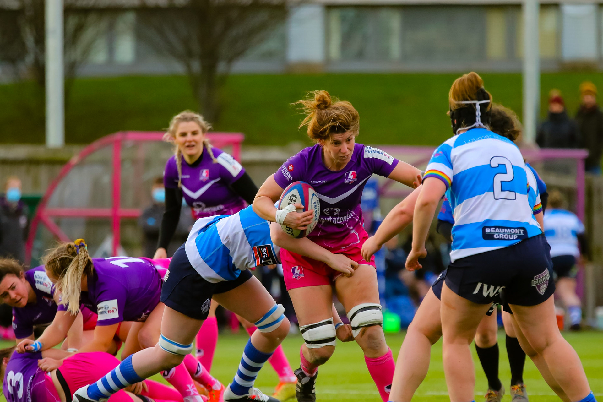 Sarah Hunter of Loughborough Lightning during the Allianz Premier 15s match between Loughborough Lightning and DMP Sharks at The Loughborough University, England on 28th Jan 2022. © @benlumleyphoto