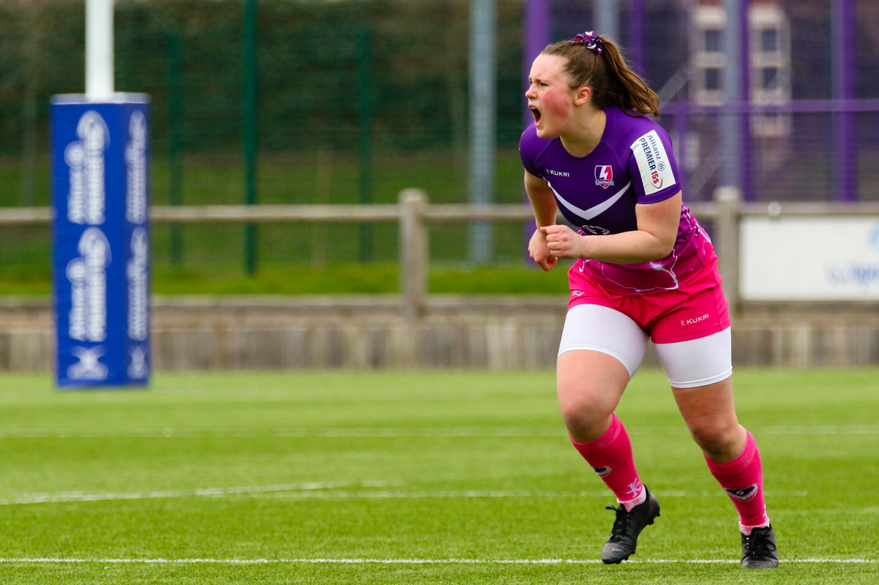 Action shot during the Allianz Premier 15s match between Loughborough Lightning and Wasps Ladies at Loughborough University, Loughborough, England on 20th March 2021.