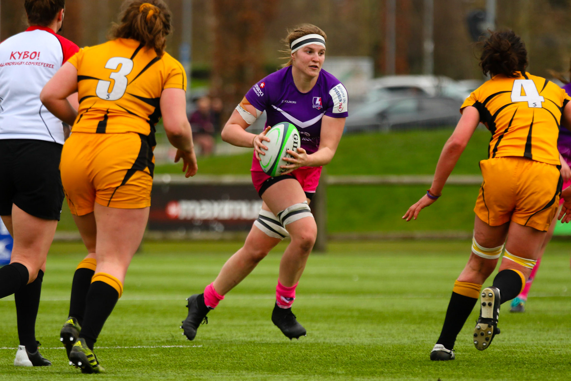 Action shot during the Allianz Premier 15s match between Loughborough Lightning and Wasps Ladies at Loughborough University, Loughborough, England on 20th March 2021.