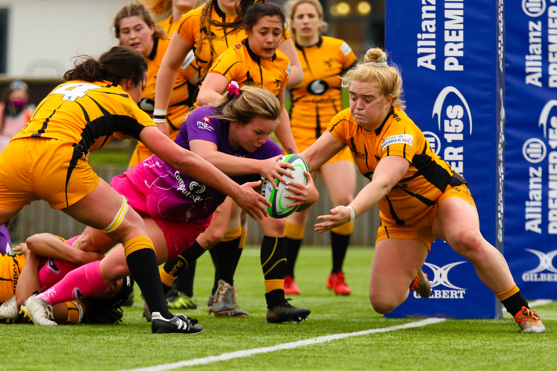 TRY Lark Davies of Loughborough Lightning during the Allianz Premier 15s match between Loughborough Lightning and Wasps Ladies at Loughborough University, Loughborough, England on 20th March 2021.
