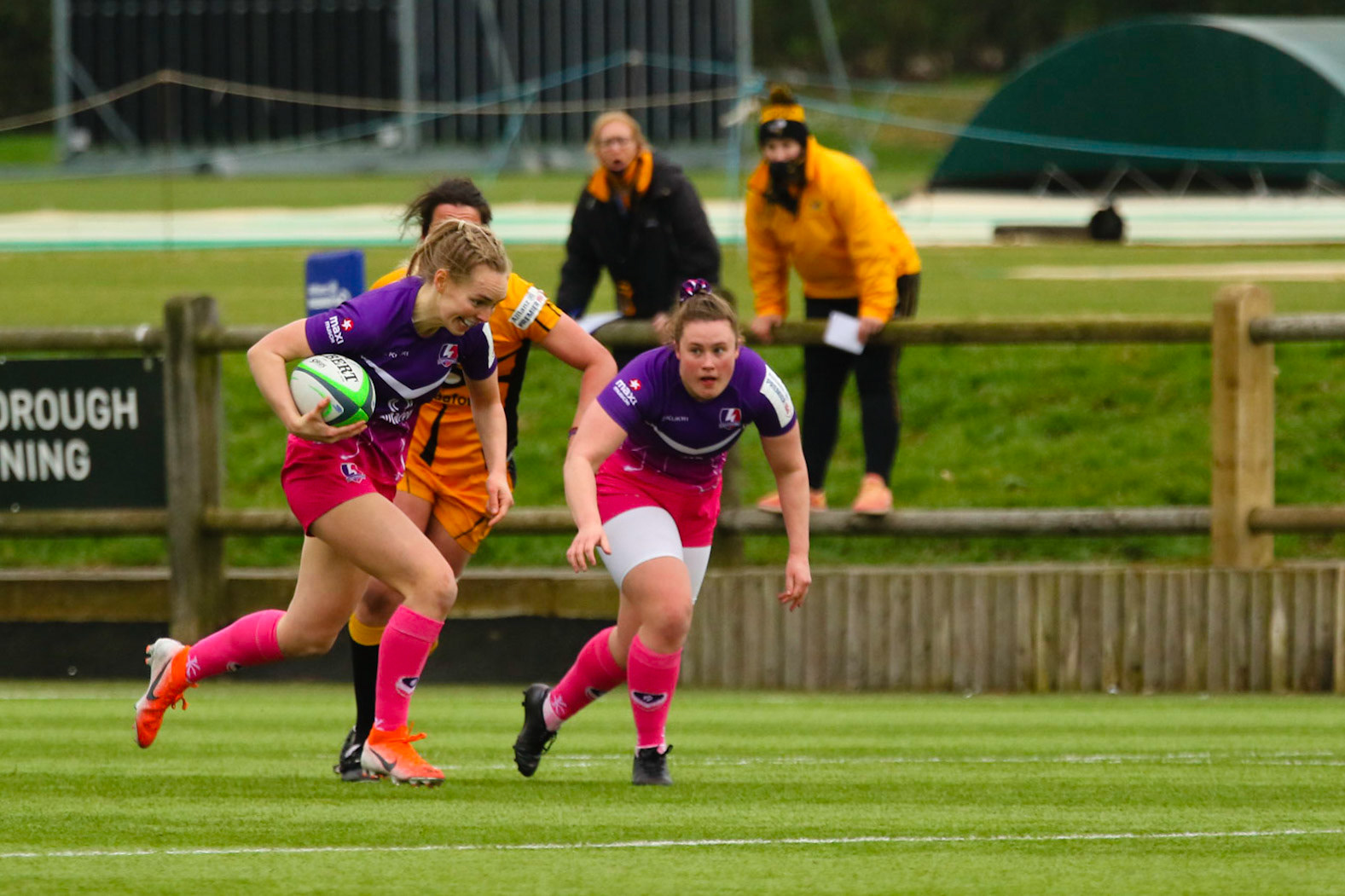 Action shot during the Allianz Premier 15s match between Loughborough Lightning and Wasps Ladies at Loughborough University, Loughborough, England on 20th March 2021.