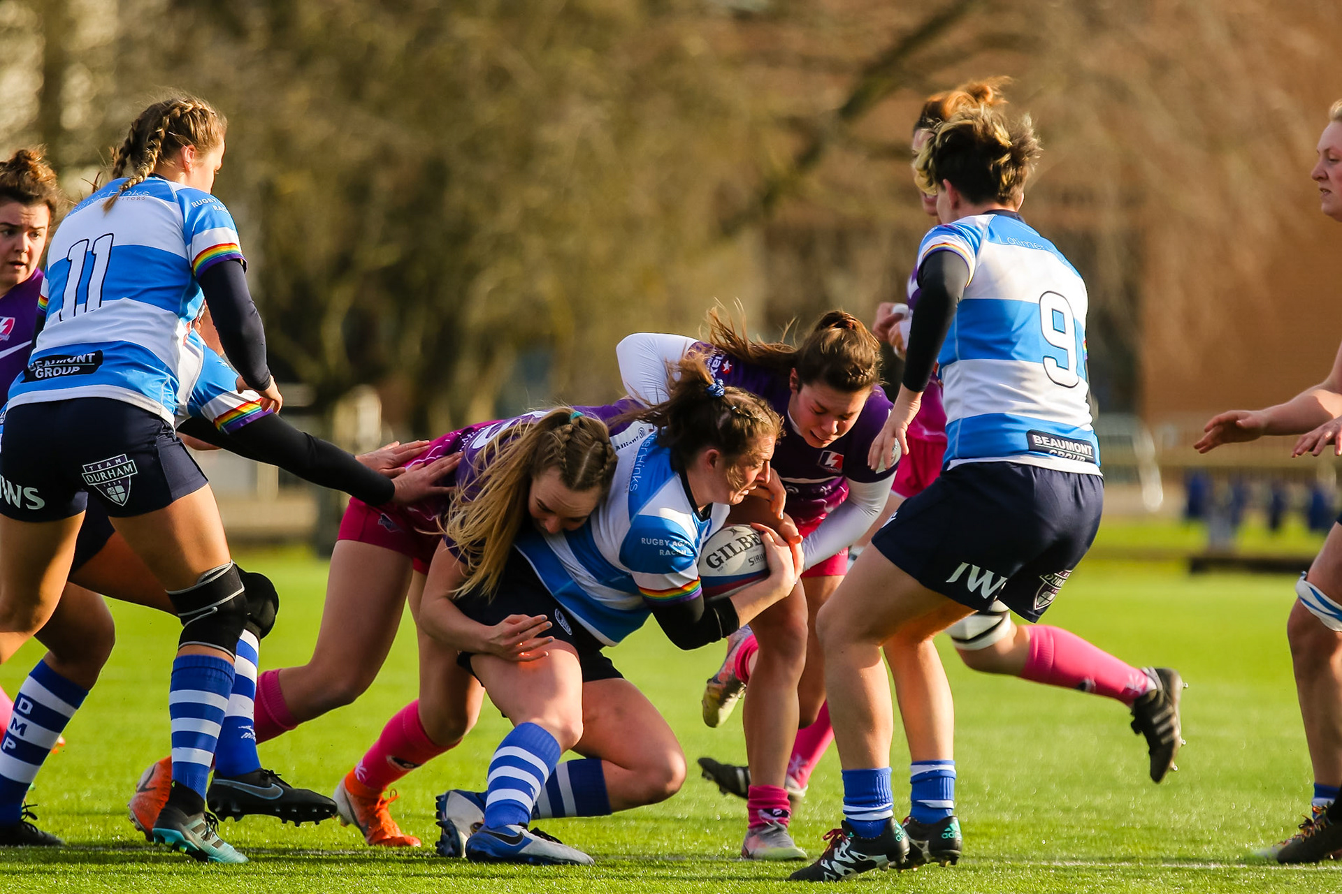 Action shot during the Allianz Premier 15s match between Loughborough Lightning and DMP Sharks at The Loughborough University, England on 28th Jan 2022. © @benlumleyphoto