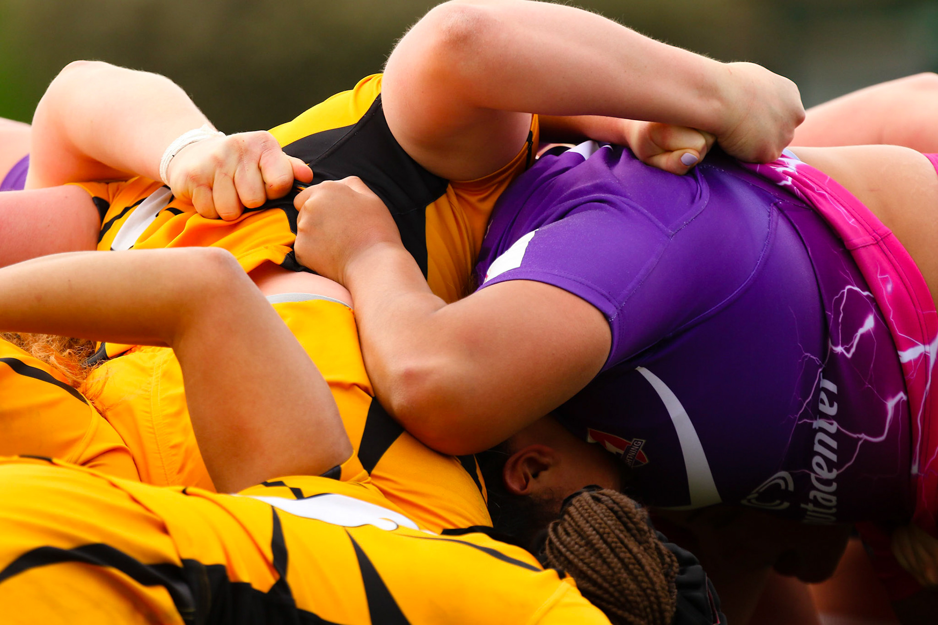 Scrum during the Allianz Premier 15s match between Loughborough Lightning and Wasps Ladies at Loughborough University, Loughborough, England on 20th March 2021.