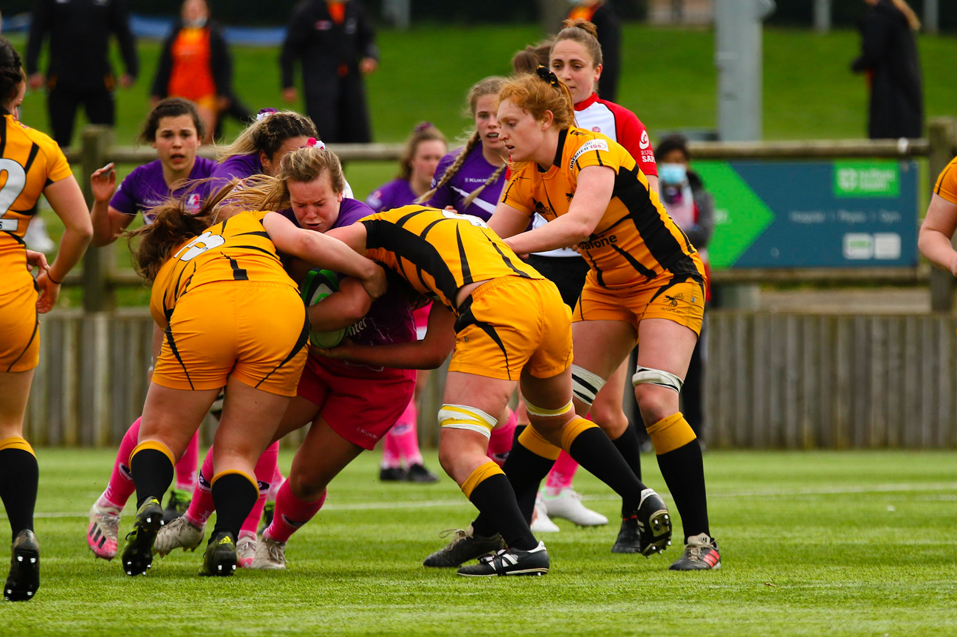 Action shot during the Allianz Premier 15s match between Loughborough Lightning and Wasps Ladies at Loughborough University, Loughborough, England on 20th March 2021.