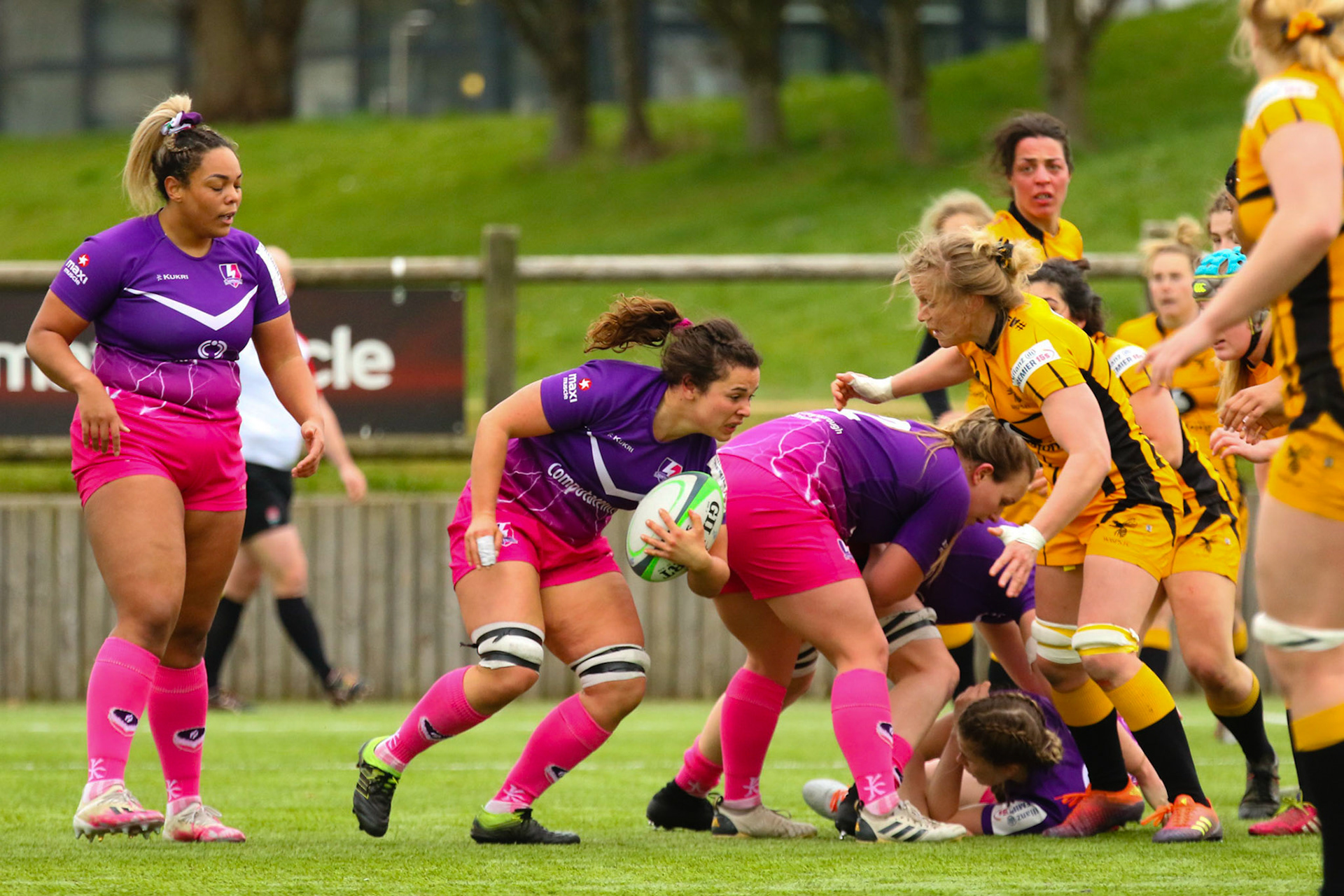Action shot during the Allianz Premier 15s match between Loughborough Lightning and Wasps Ladies at Loughborough University, Loughborough, England on 20th March 2021.