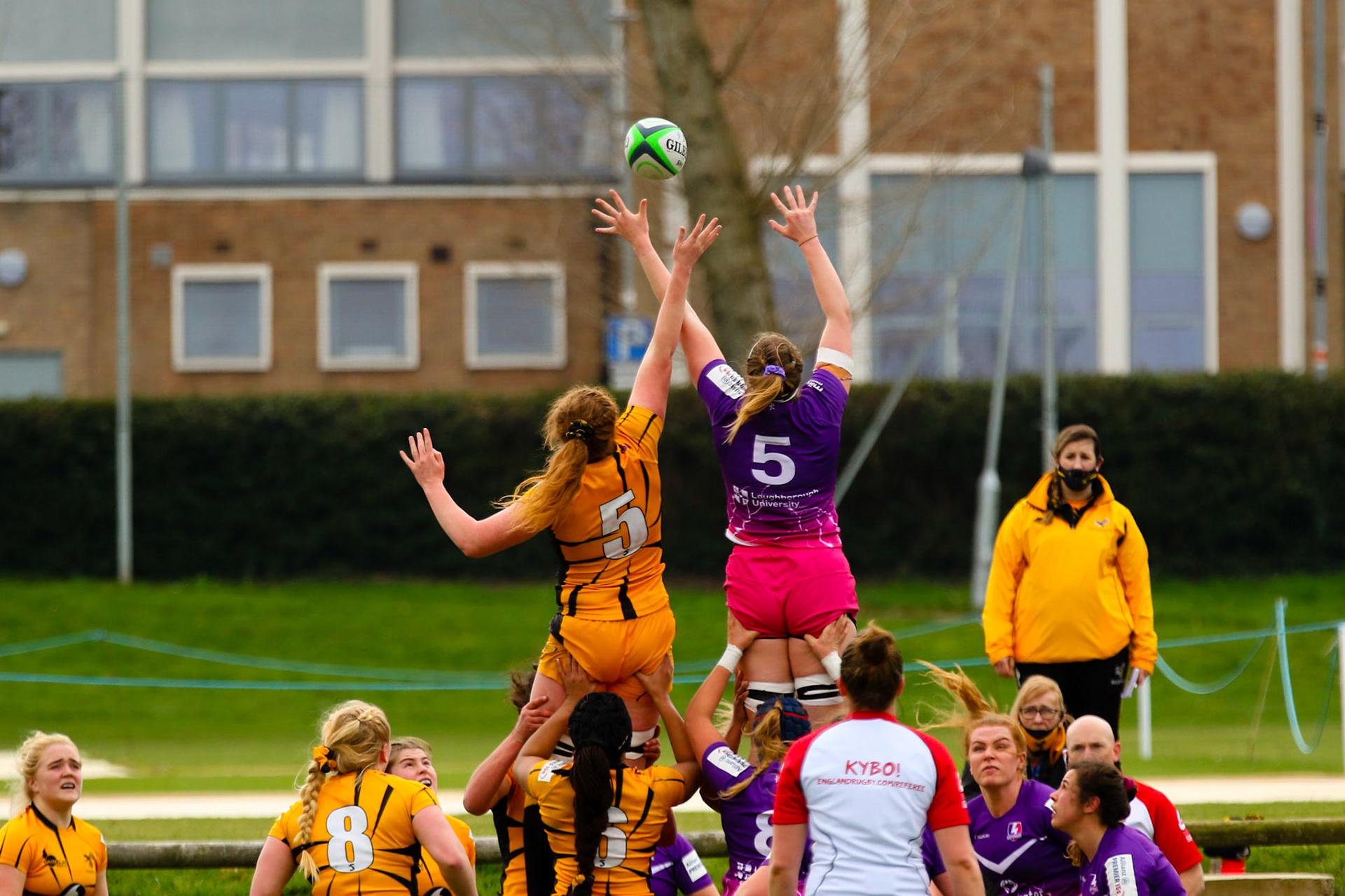 Action shot during the Allianz Premier 15s match between Loughborough Lightning and Wasps Ladies at Loughborough University, Loughborough, England on 20th March 2021.