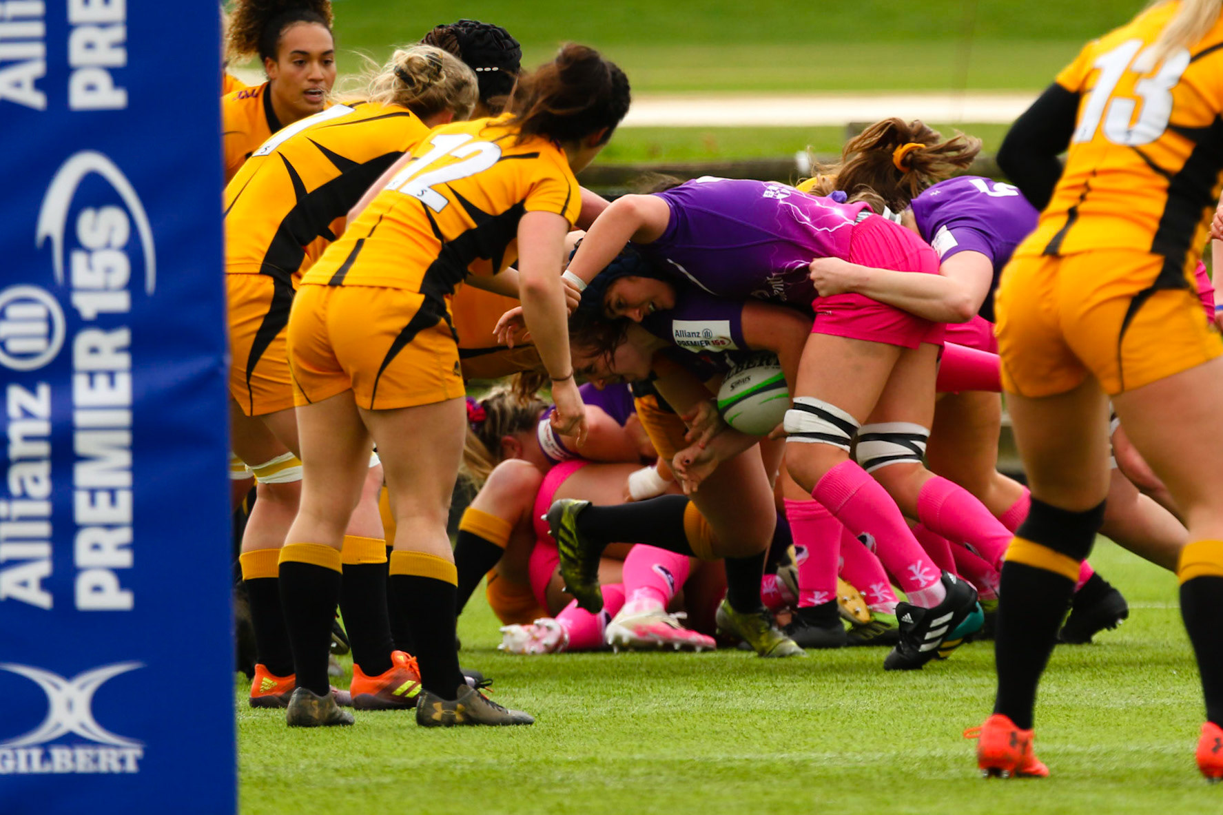 Action shot during the Allianz Premier 15s match between Loughborough Lightning and Wasps Ladies at Loughborough University, Loughborough, England on 20th March 2021.