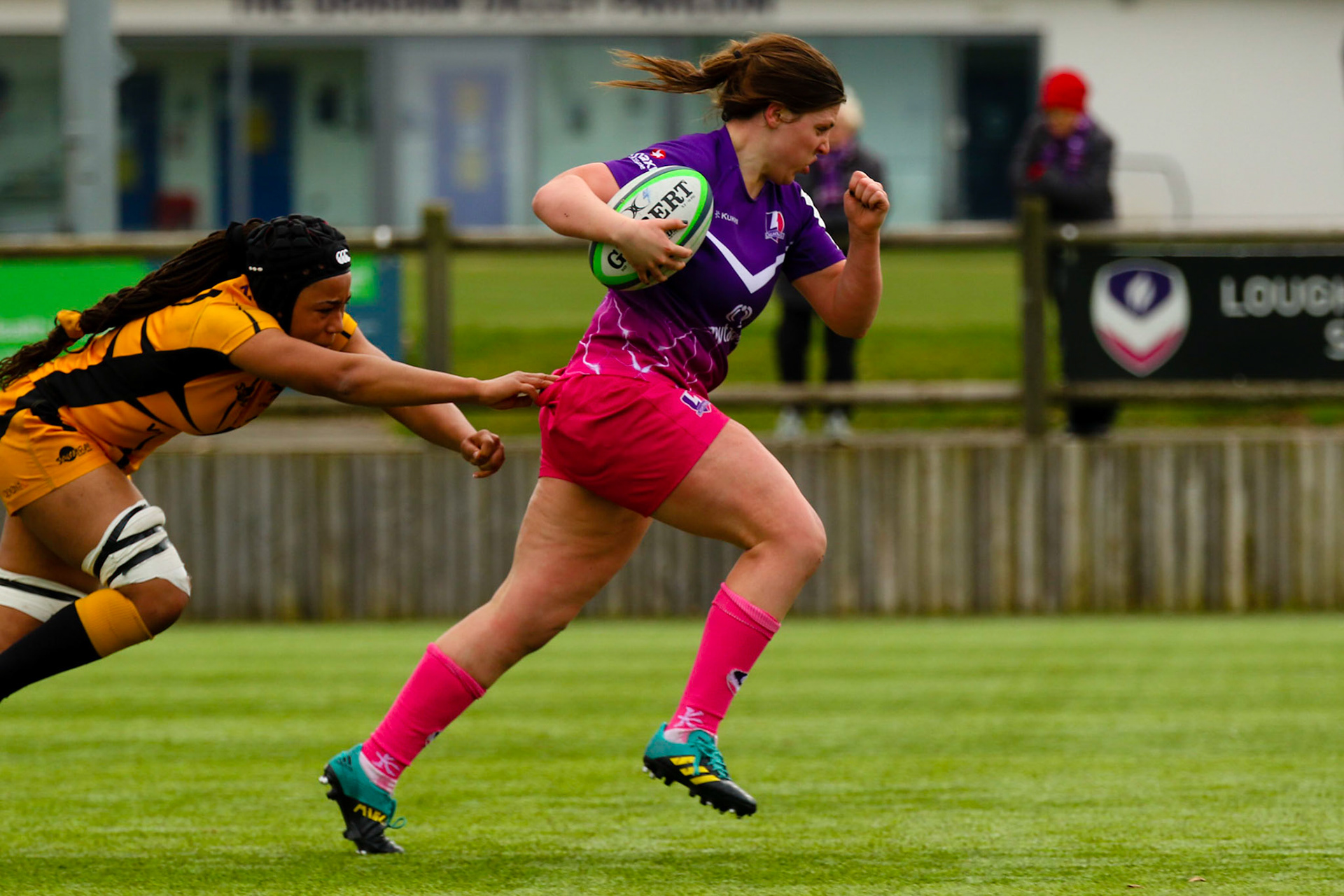 Action shot during the Allianz Premier 15s match between Loughborough Lightning and Wasps Ladies at Loughborough University, Loughborough, England on 20th March 2021.