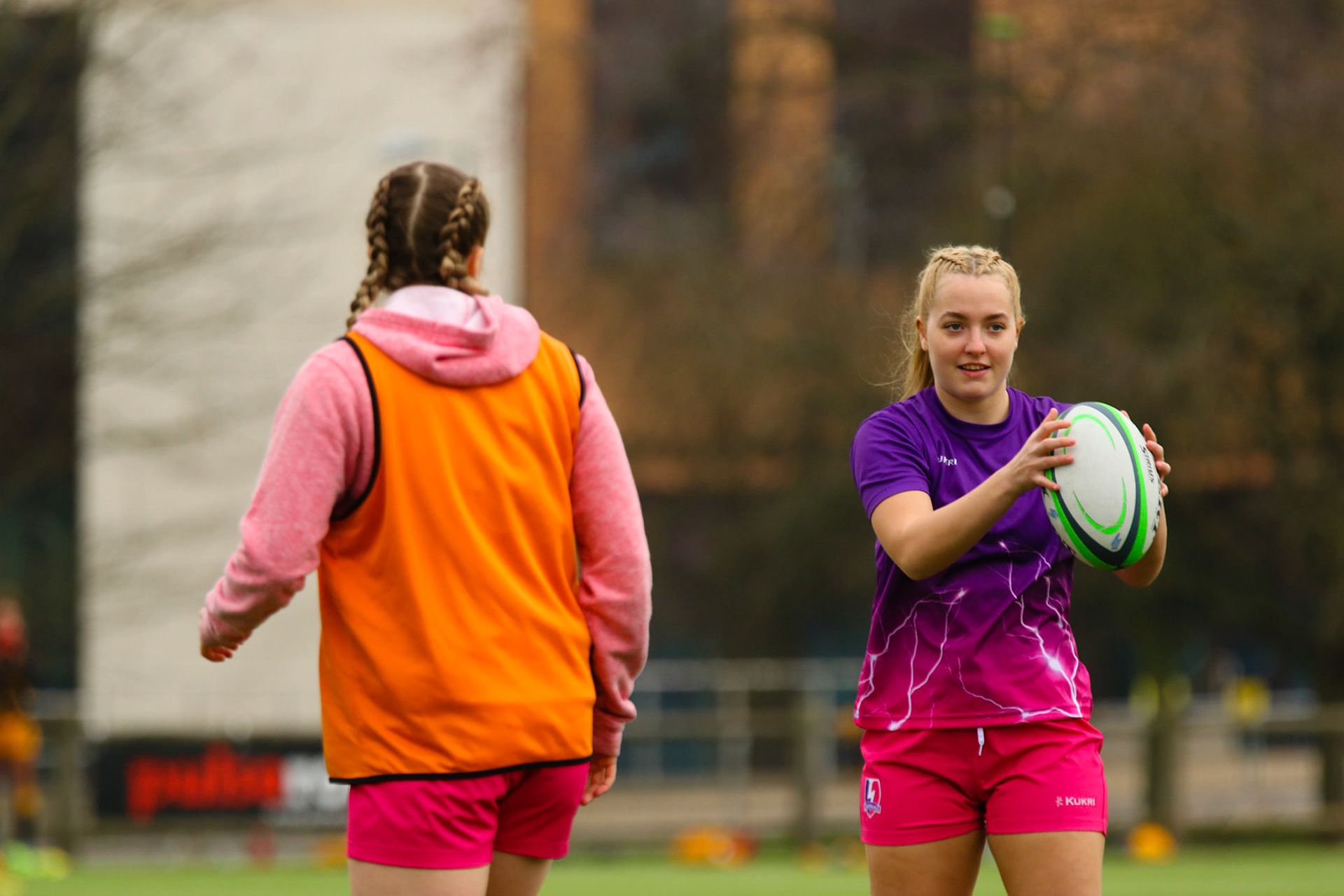 Warm up during the Allianz Premier 15s match between Loughborough Lightning and Wasps Ladies at Loughborough University, Loughborough, England on 20th March 2021.