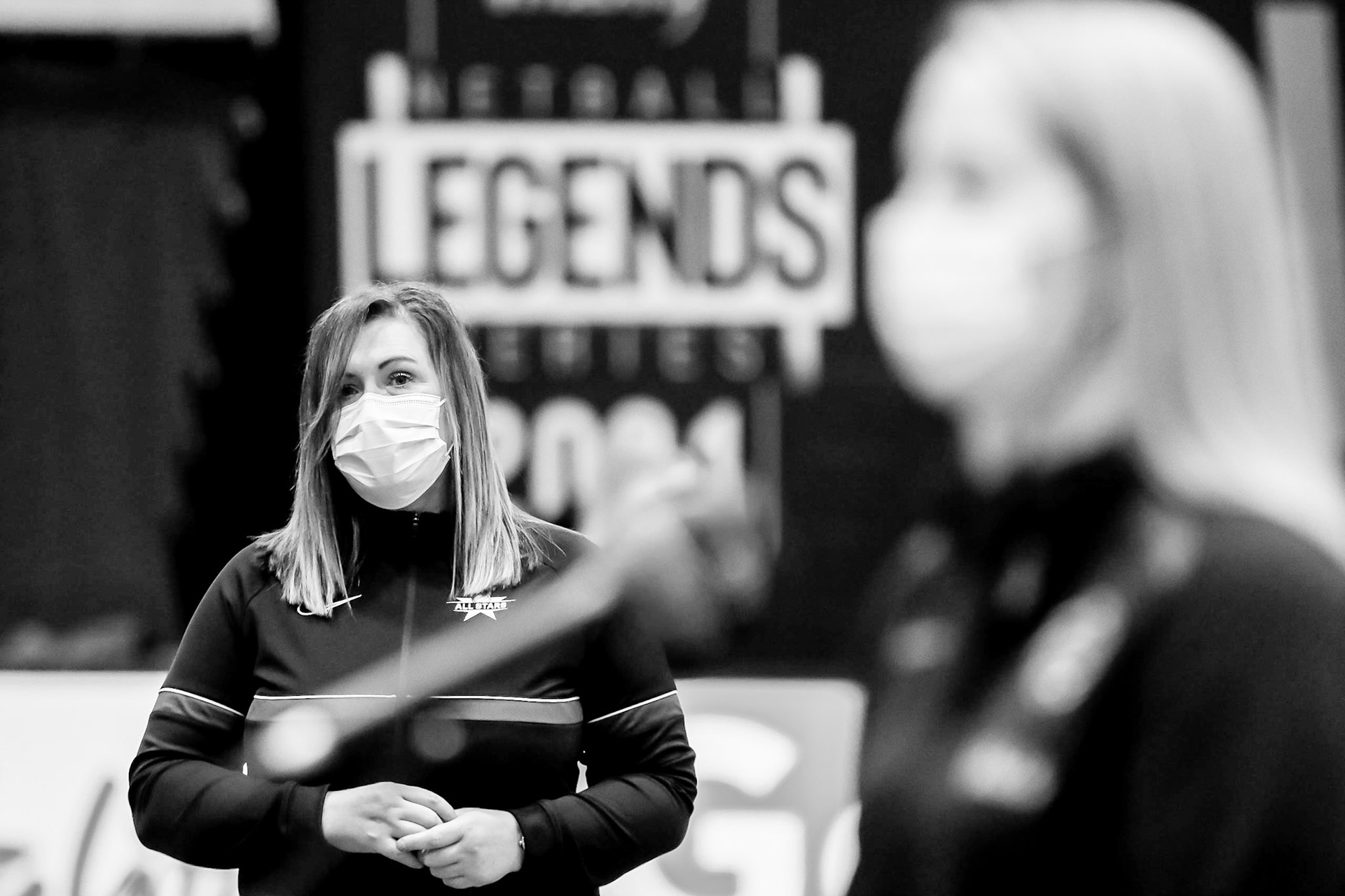Karen Grieg during Game 1 of the Vitality Netball Legends Series at Loughborough University, Loughborough, England on 20th January 2021