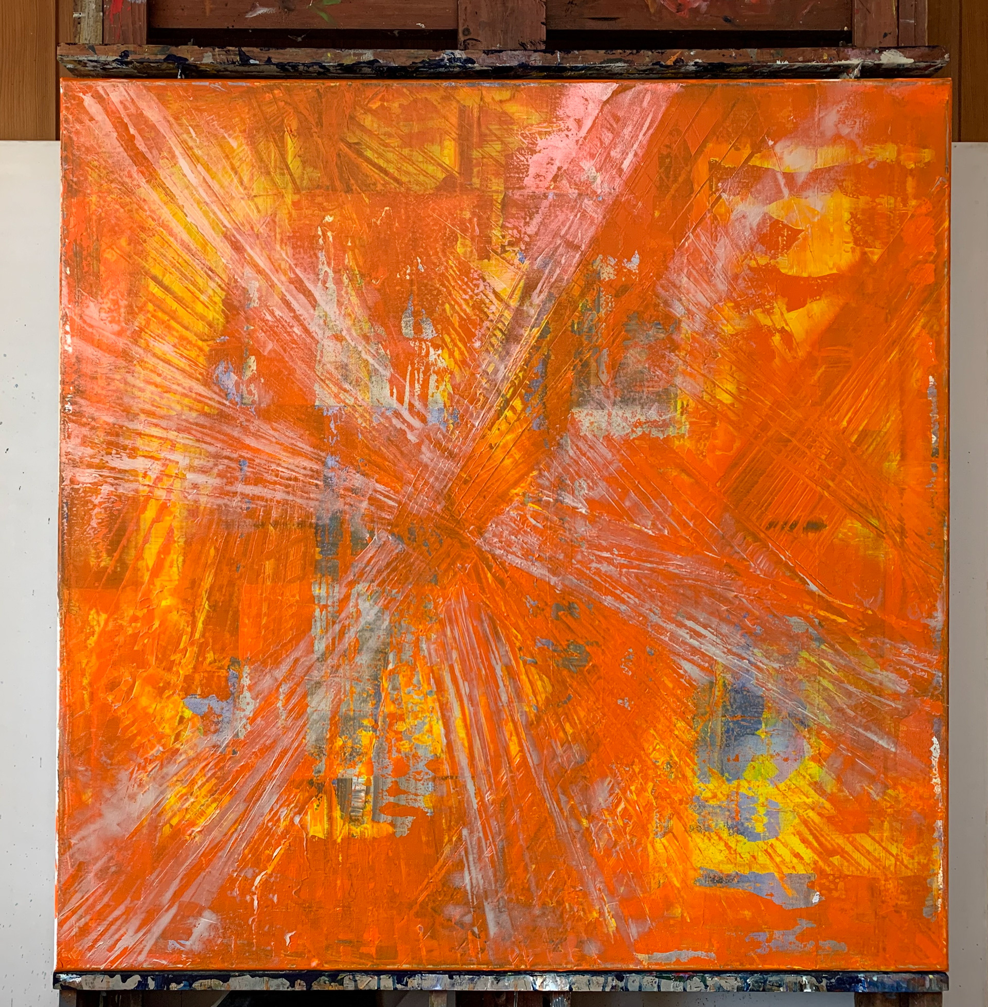 "Blühendes Perlrot", 5/2022, Acryl auf Leinwand, 100 cm x 100 cm