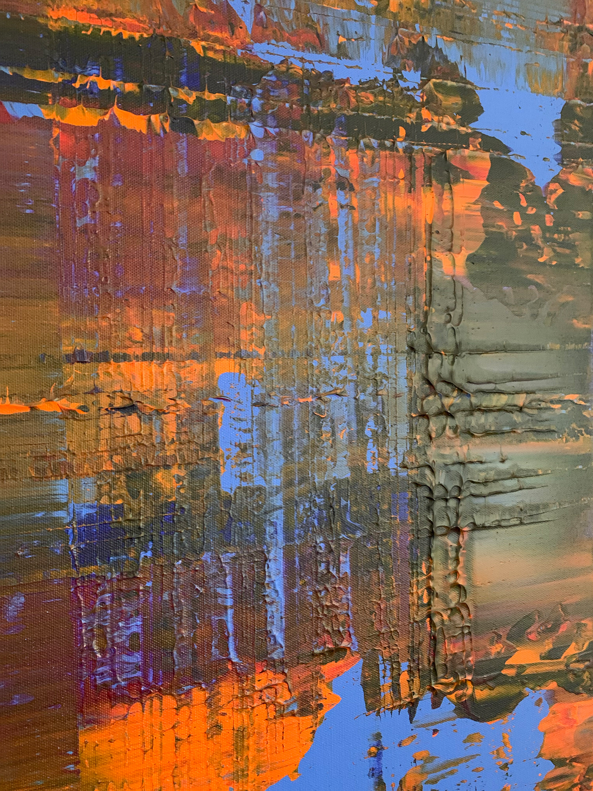 "Kreuzendes orange-blau-schwarz", 4/2022, Acryl auf Leinwand, 100 x 100 cm