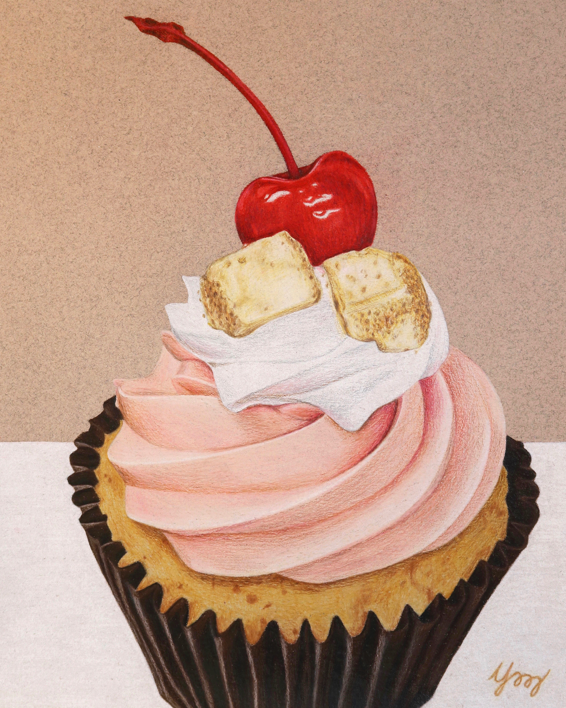 "Cherry Cheesecake Cupcake." Colored pencils. 2019.
