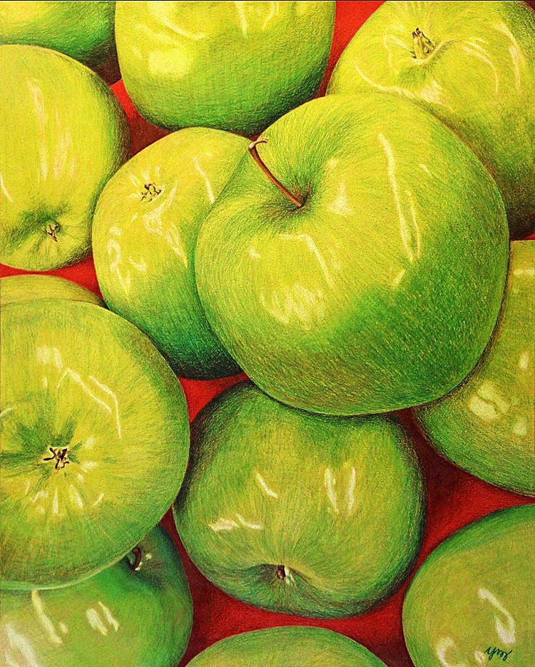 "Granny Smiths." Colored pencils. 2018.