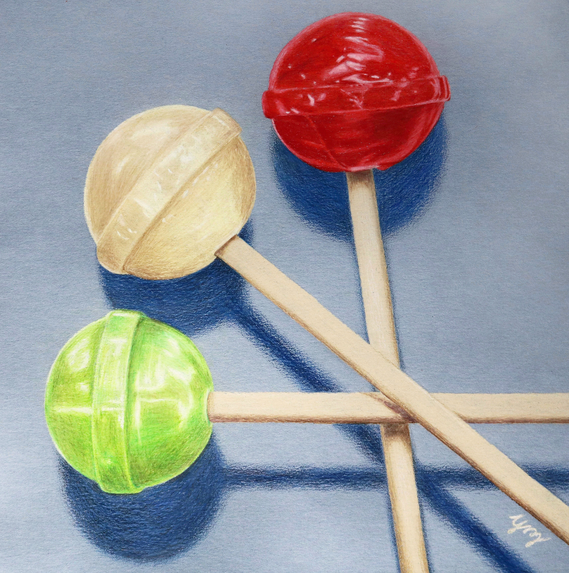 "Three Lollipops." Colored pencils. 2019.