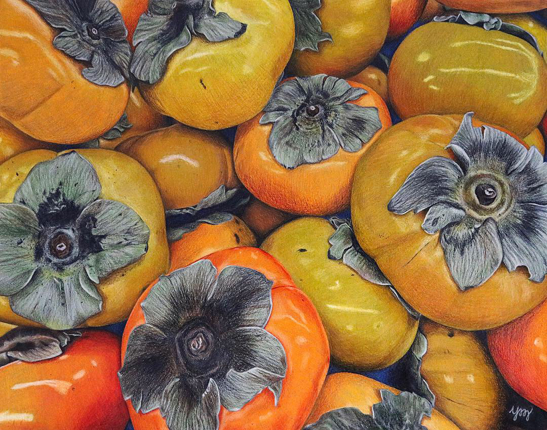"Persimmons." Colored pencils. 2019.