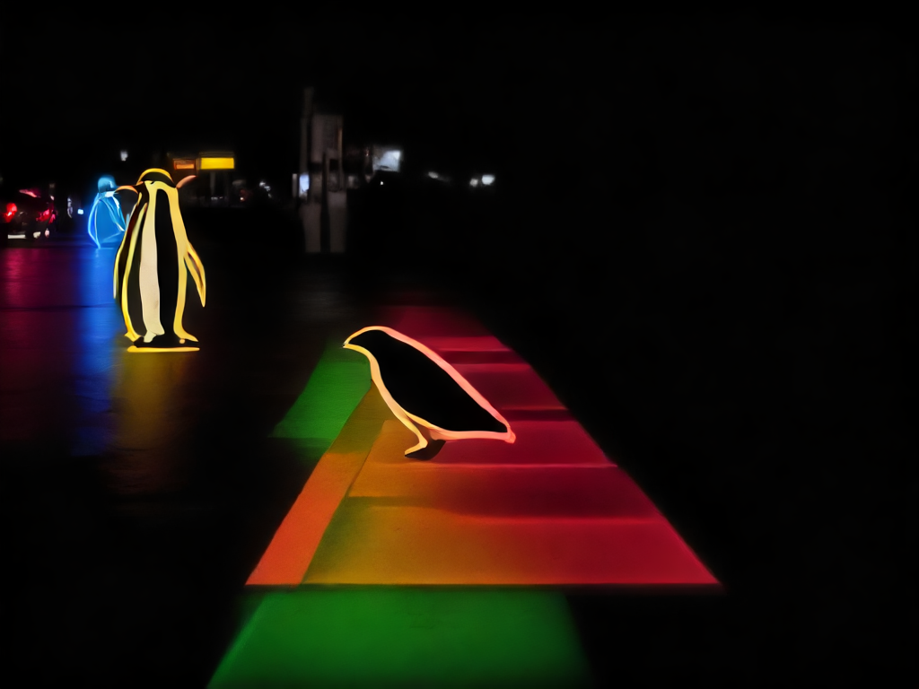 Neon Penguin Crosswalk