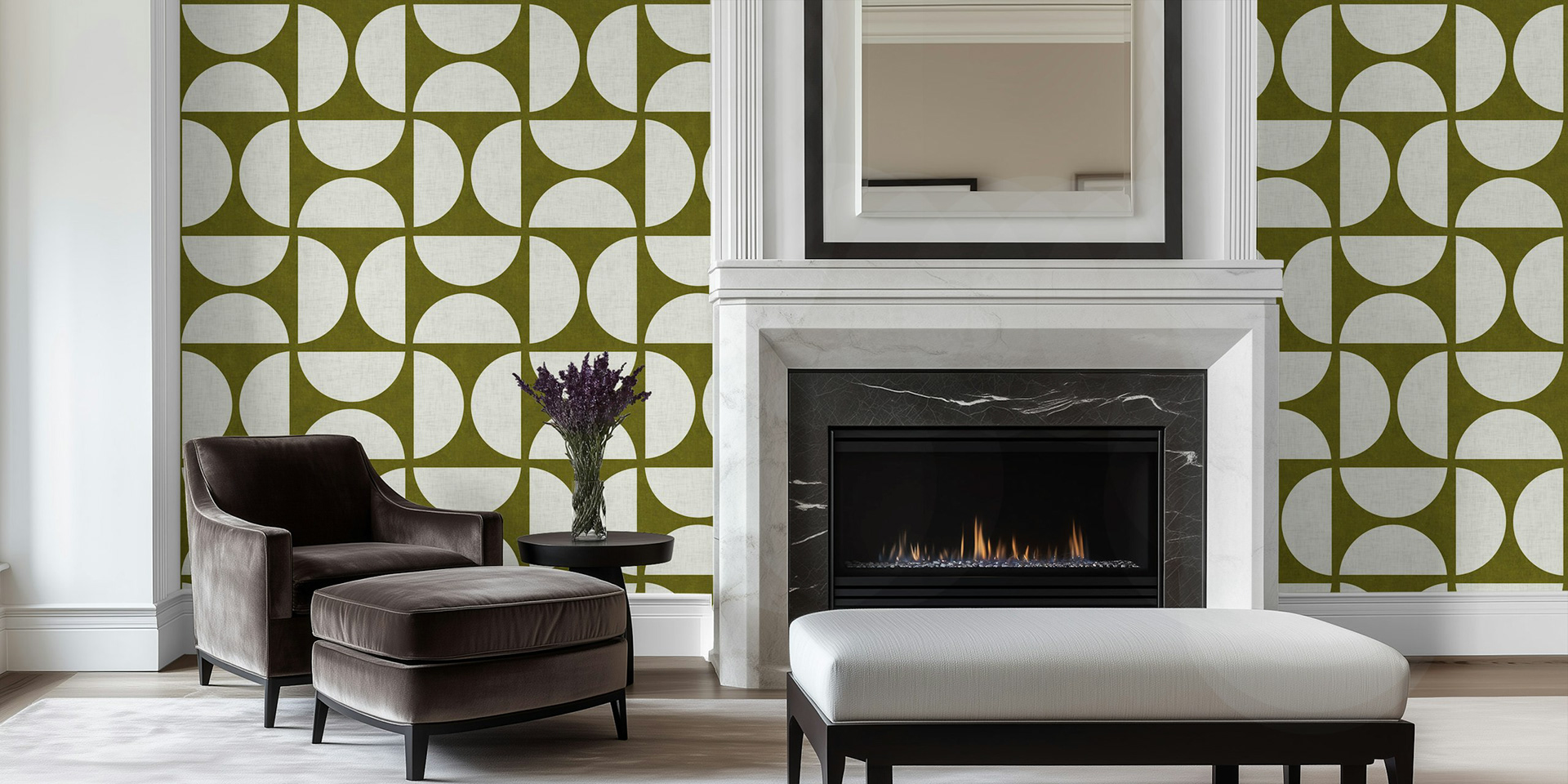 Mid Century Modern Geometric - Olive Green