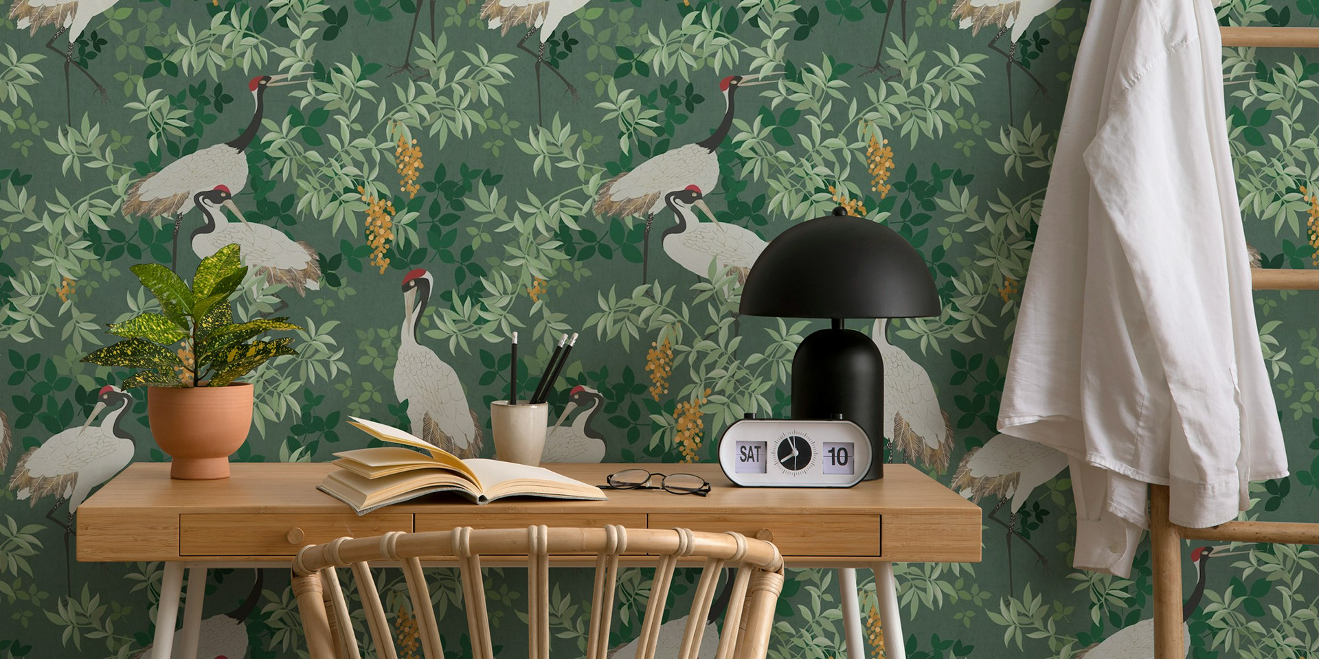 Vibrant Crane Botanical - Grey Green