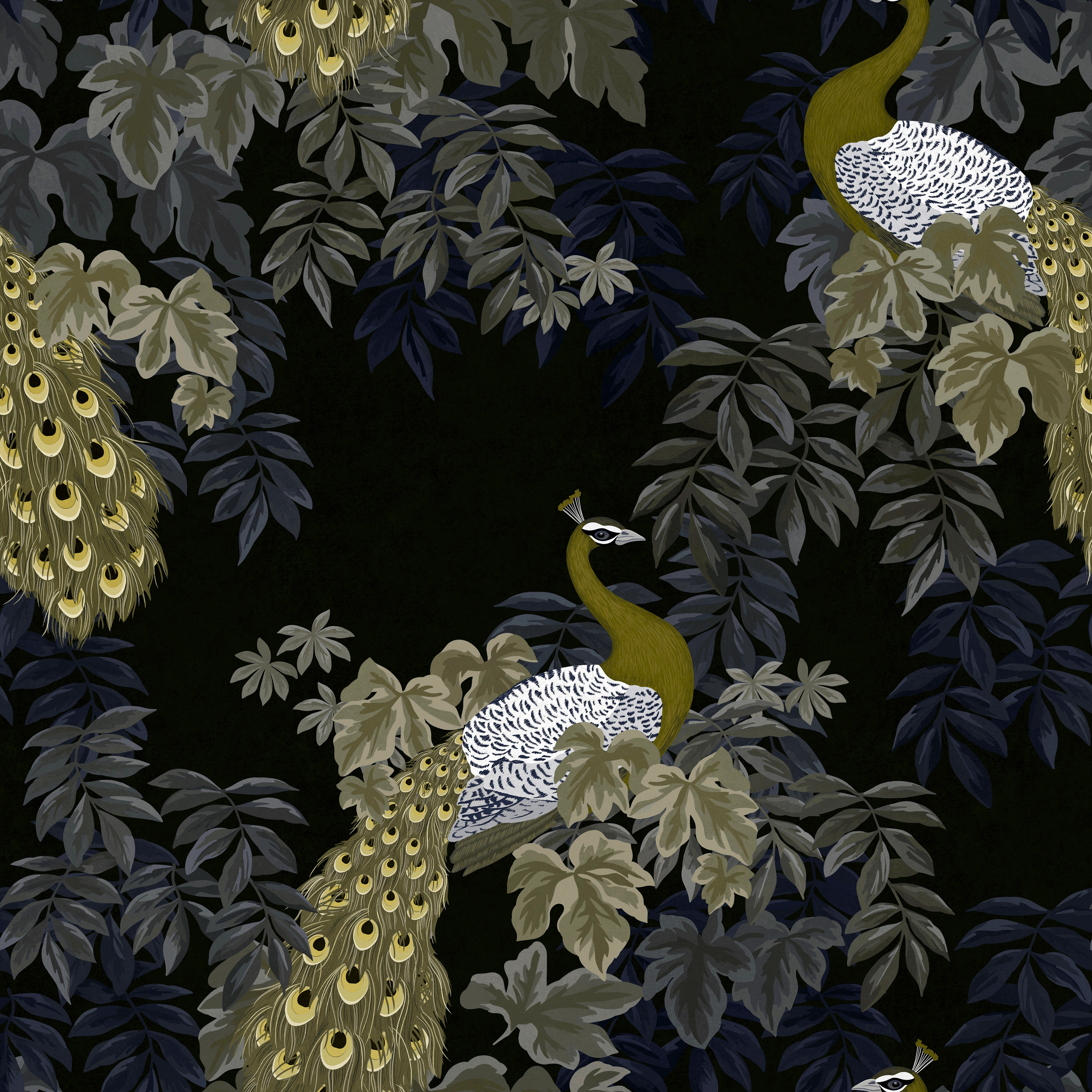 Peacock Garden - Black & Olive Green