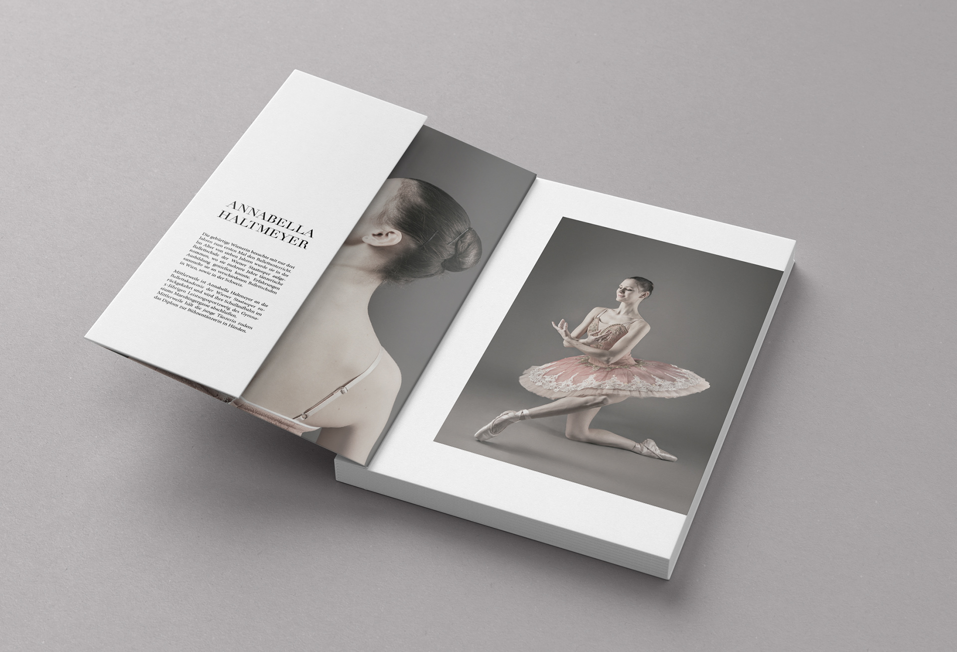 The book »The unveiling of the mask — a book about the many faces of ballet« allows a glimpse behind the scenes of the ballet world. By portraying the lives of ballet dancers through interviews and photography, the reader is given a clearer understanding of the profession. Six individual professional dancers opened up to reveal insight to this half-forgotten form of art. The detailed and extensive interviews show the deep emotions connected to the profession of dancing. Unlike most of the publications approaching the world of ballet, this book does not lay its focus on the technical abilities and talent of the dancers, but shines a light on the intensive processes behind the big curtains, the constant aiming at perfection and the devotion of the individual dancers. Artistically enacted photography and photo reportages show the two contrasting worlds of ballet — the perfected, fictional and performed world on stage, and the personal, real lives of the dancers.