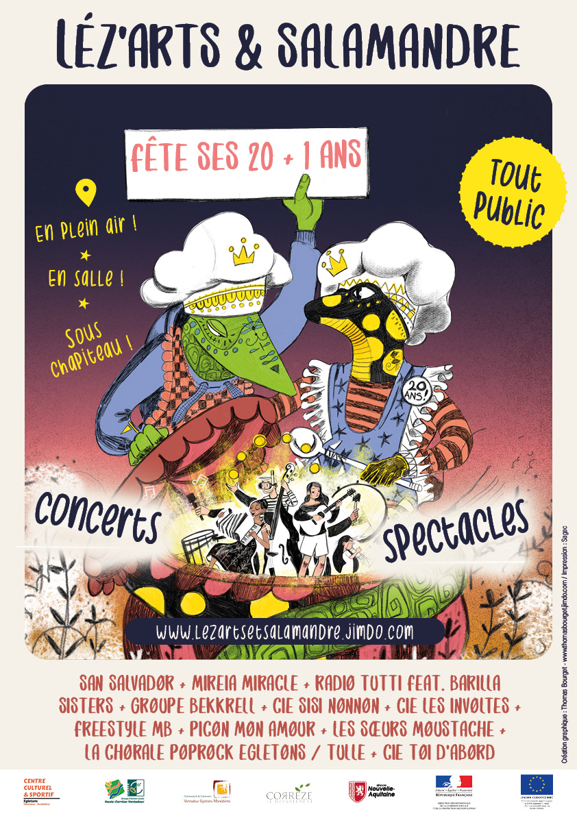 Thomas Bourget - Illustration, affiche, dessin manuel, couleur numérique, Lézart et salamandre