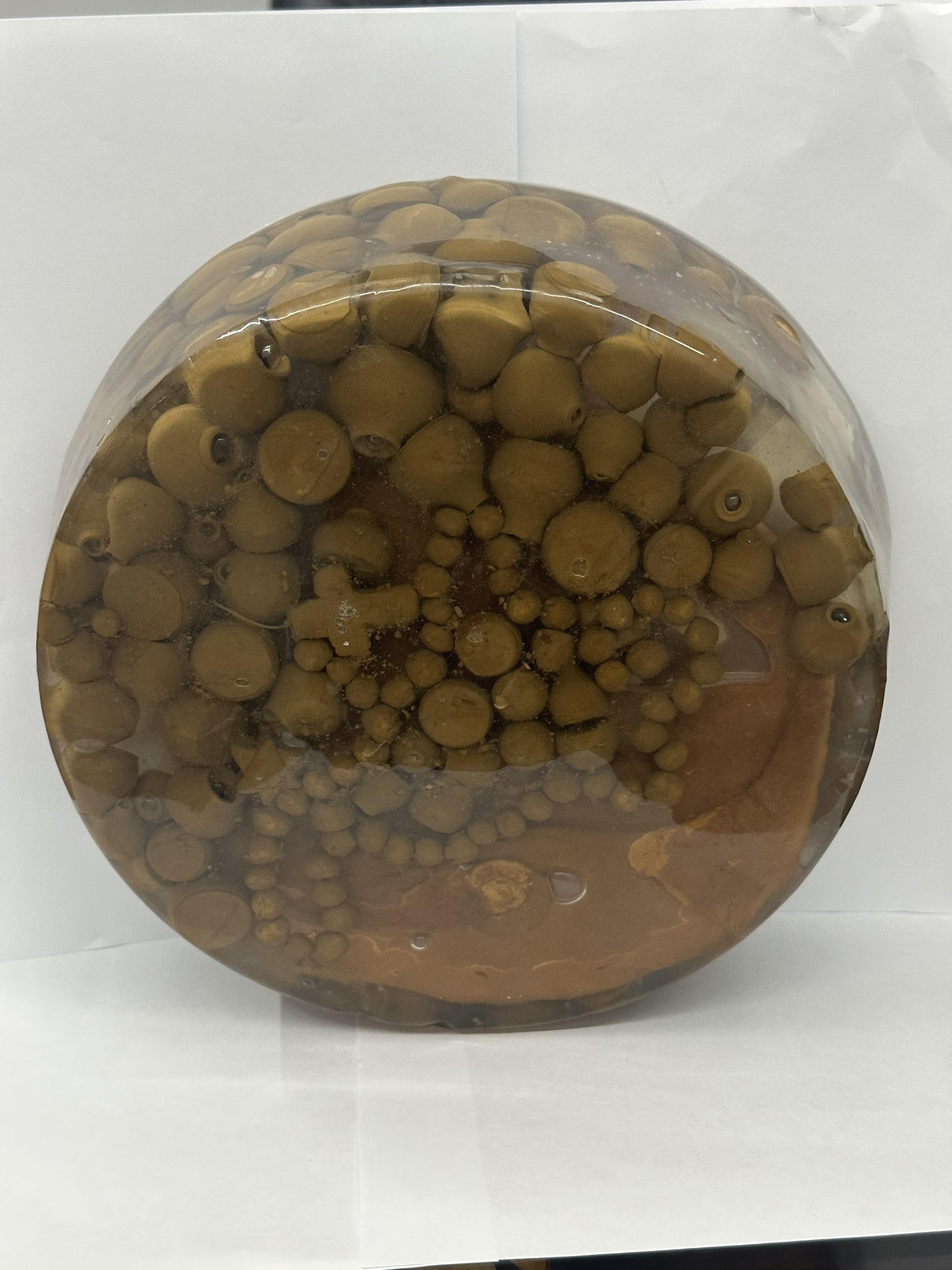 Rumination (Background: Icon of the First Wonder, Rosary, Jar), ​​2023-2025, Mixed Technique (Clay, String & Epoxy Resin), 26cm*26cm*10cm