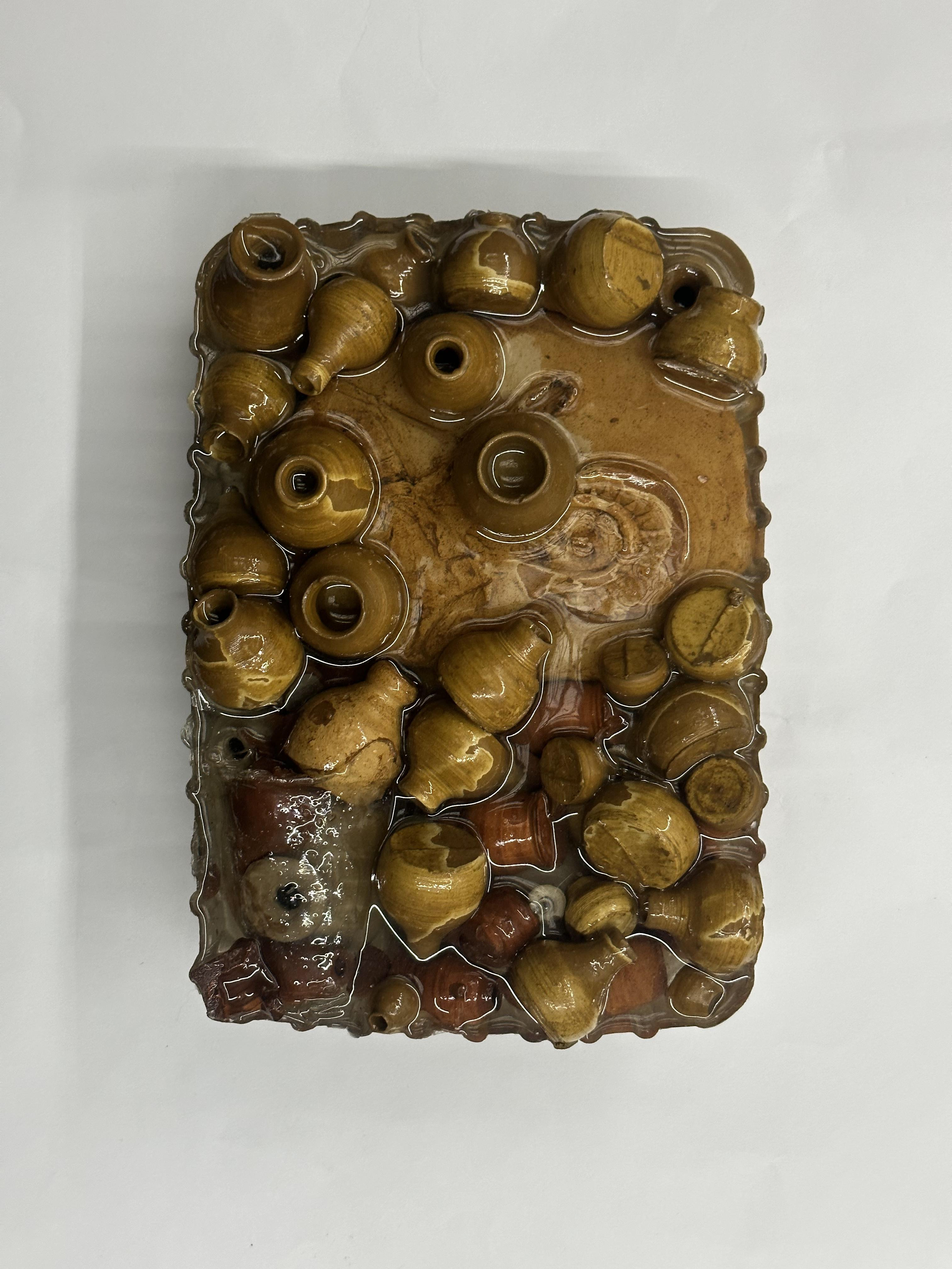 Rumination (Top View: Icon of Christ, Jars), ​​2023-2025, Mixed Technique (Clay, String & Epoxy Resin), 15cm * 8cm * 21cm