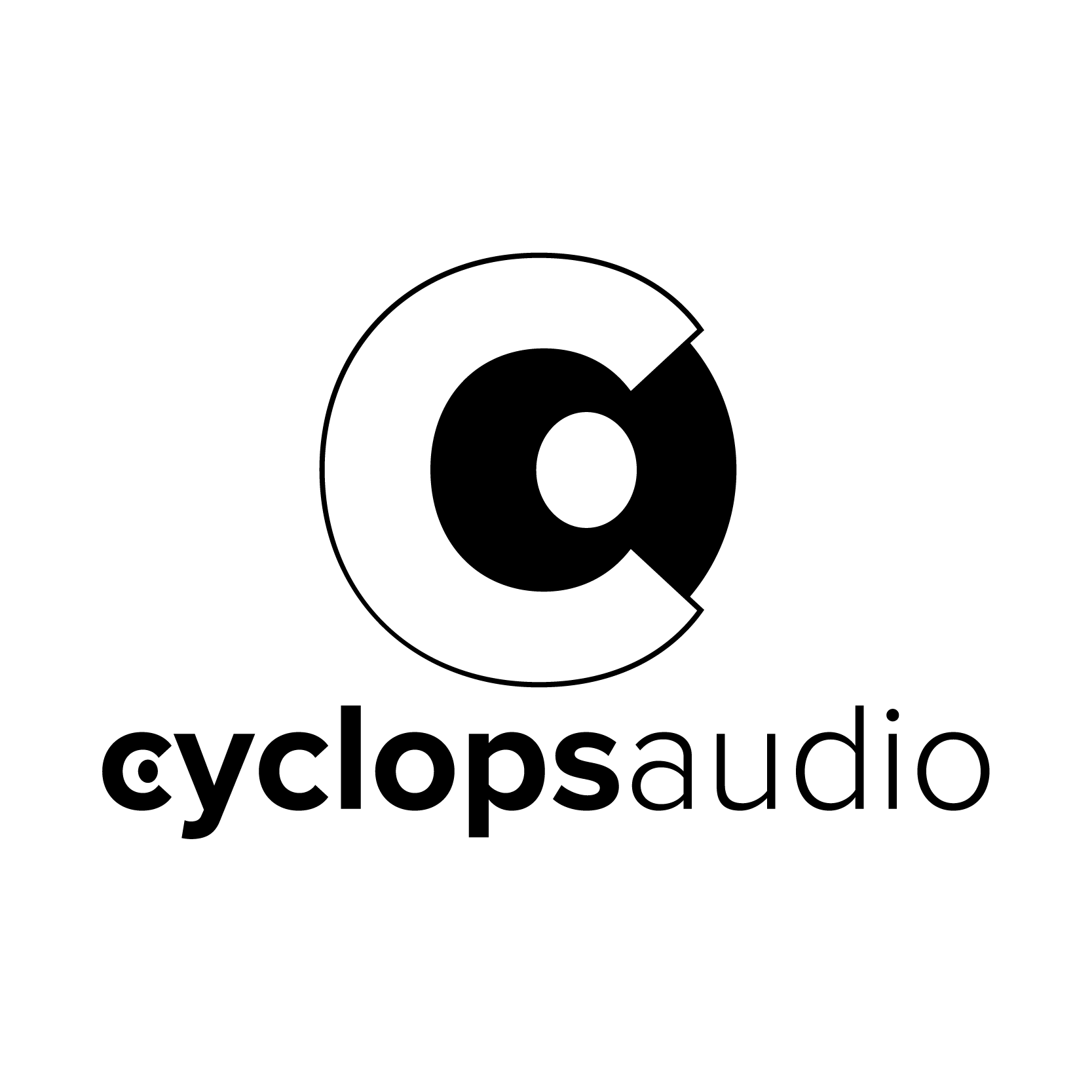 Logo for Cyclops Audio, featuring a bold, minimalist “C” mark that doubles as a stylized eye—hinting at sharp focus and single-minded precision. The clean, modern typography reinforces the brand’s identity as a forward-thinking audio company.