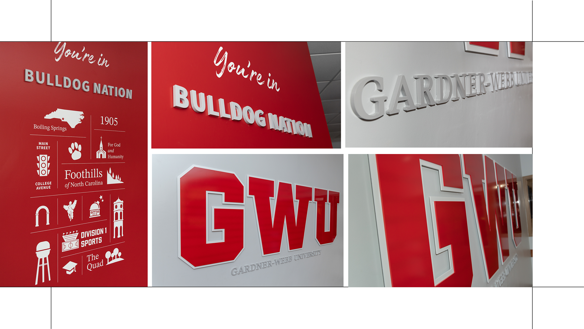 Detail Shots of Vinyl Lettering, Acrylic Stand-offs, and 3-d Lettering.