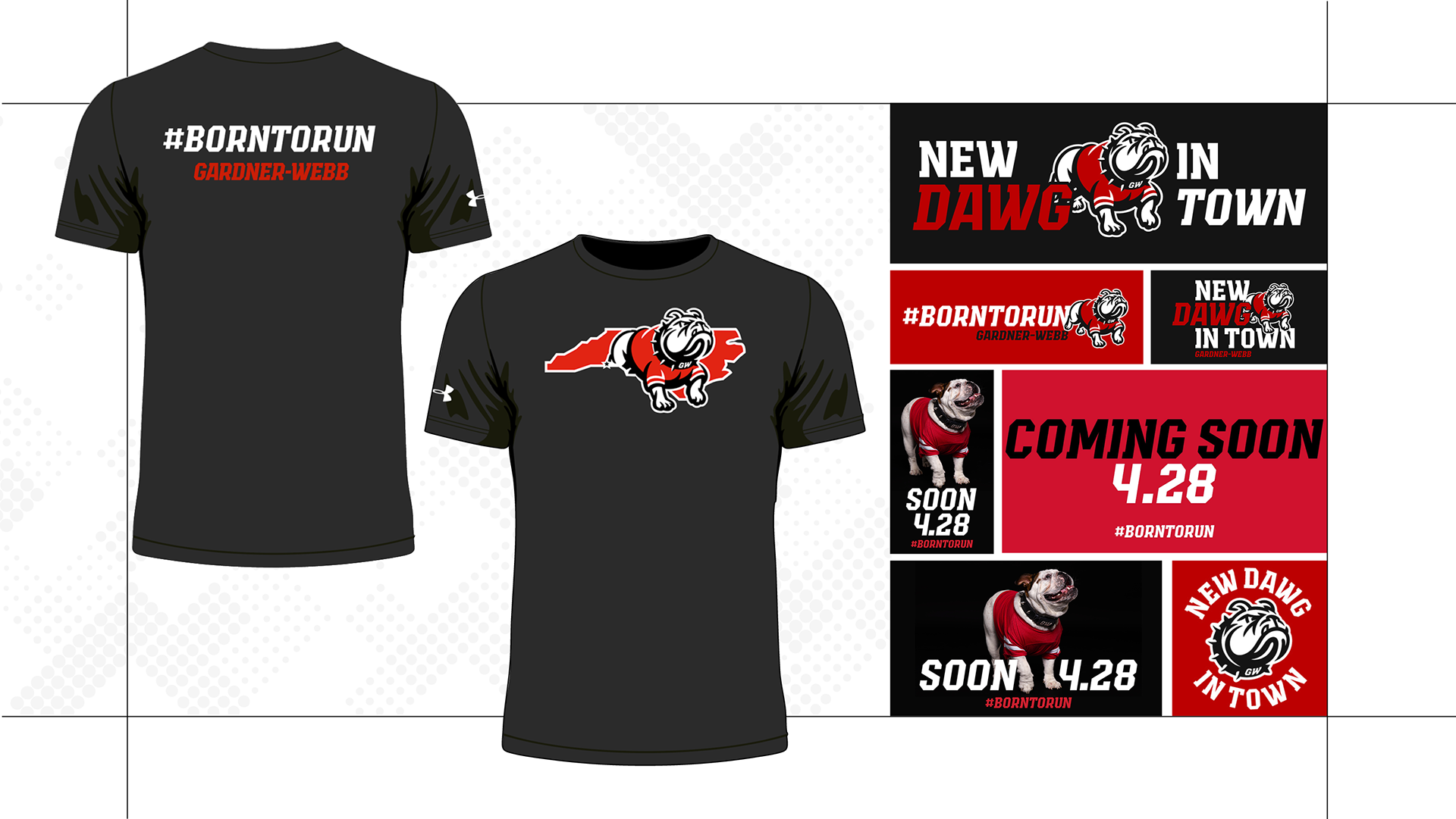 Gardner-Webb University Athletic Rebrand Campaign. Apparel and Social Media Designs.