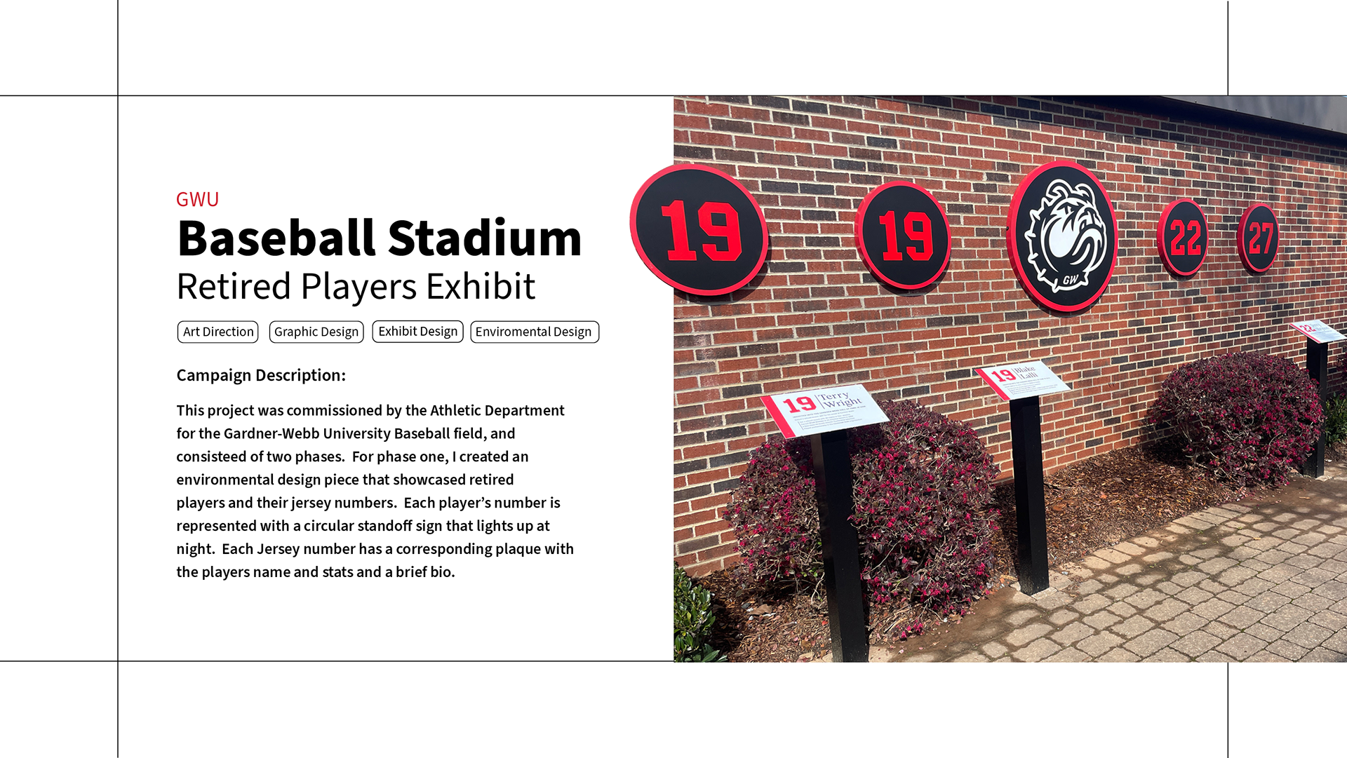 Gardner-Webb University - Environmental Exhibit Design. Baseball Stadium Retired Players Exhibit