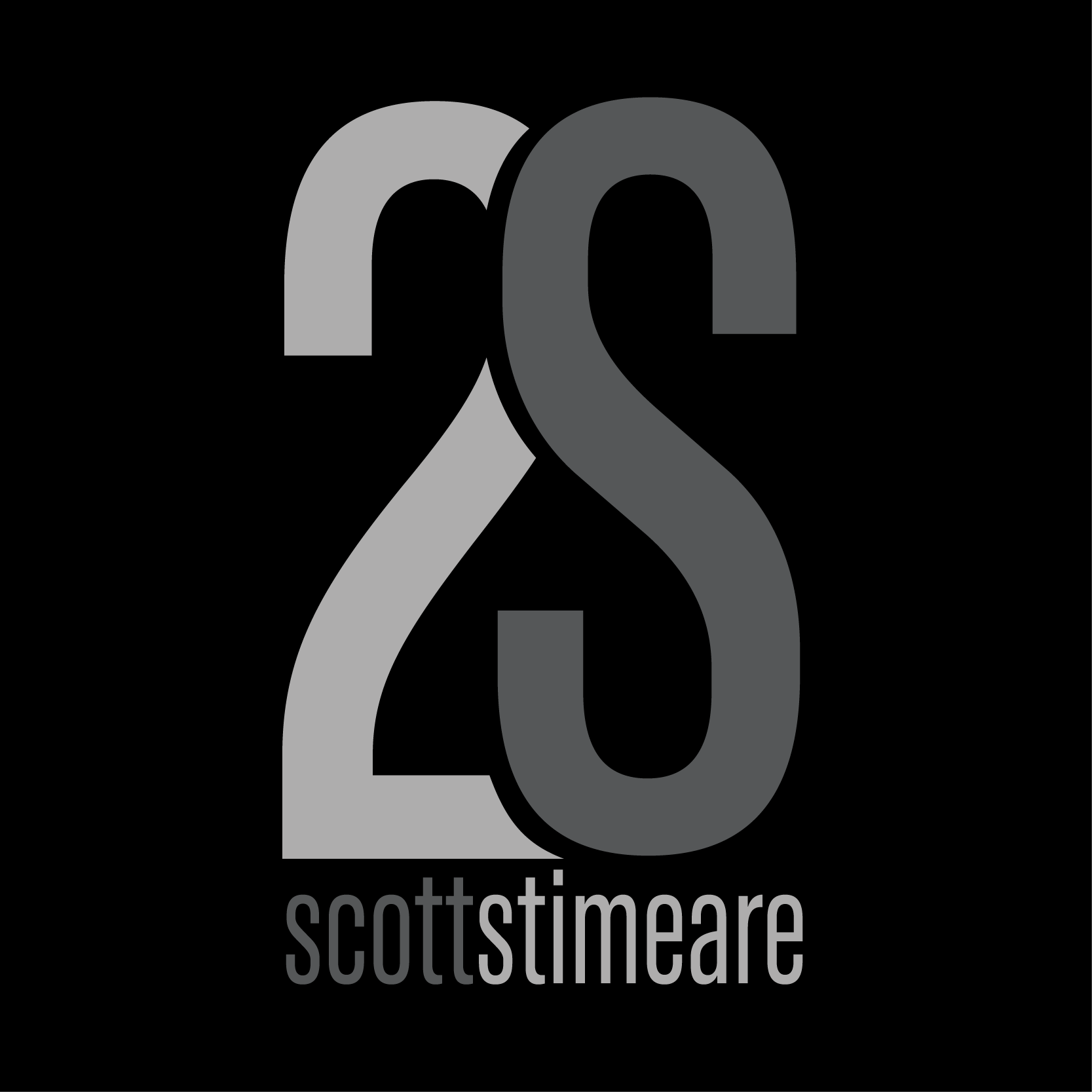 Personal monogram logo for Scott Stimeare, featuring an overlapping “2” and “S” in a minimalist grayscale palette. The clean, modern typography and bold geometric composition create a strong, professional mark that reflects a refined and contemporary personal brand.
