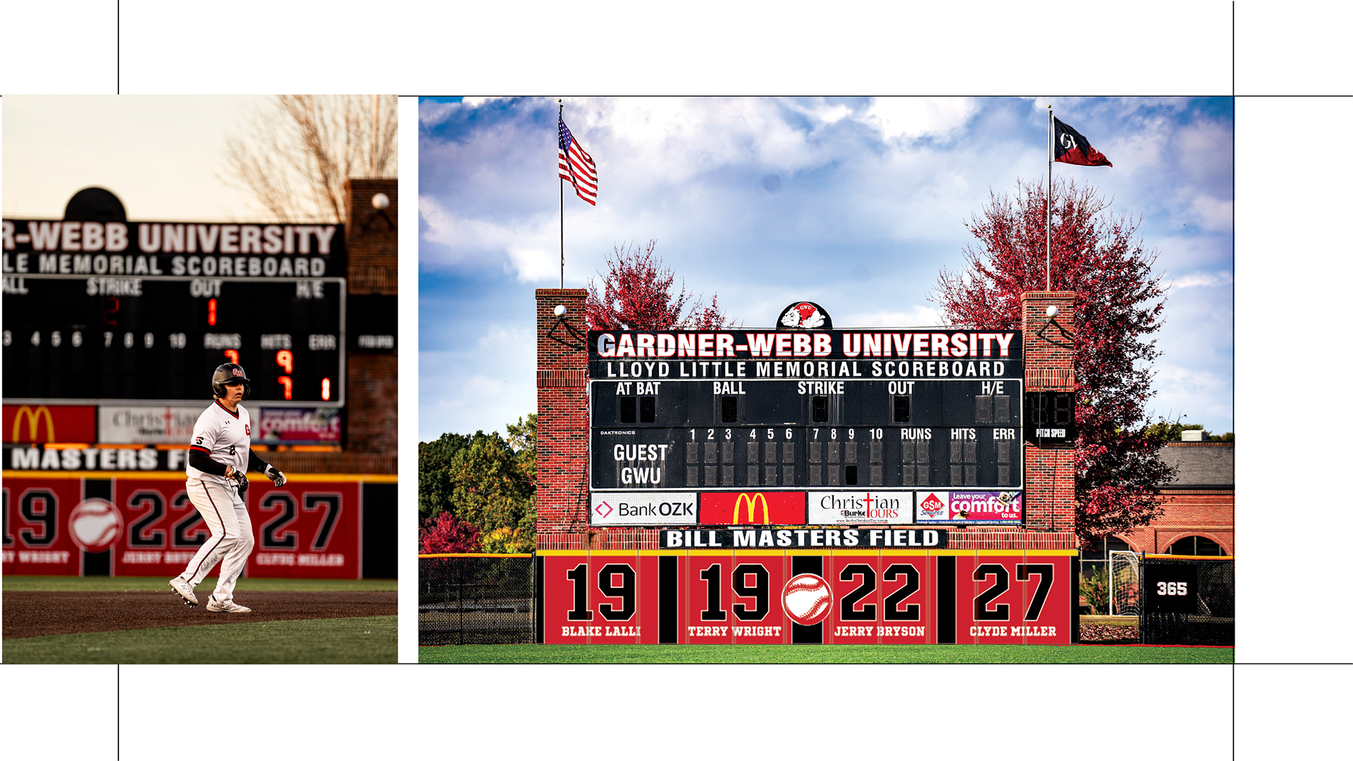 Gardner-Webb University - Retired Players. Baseball Stadium Outfield Wall Padding Updated.