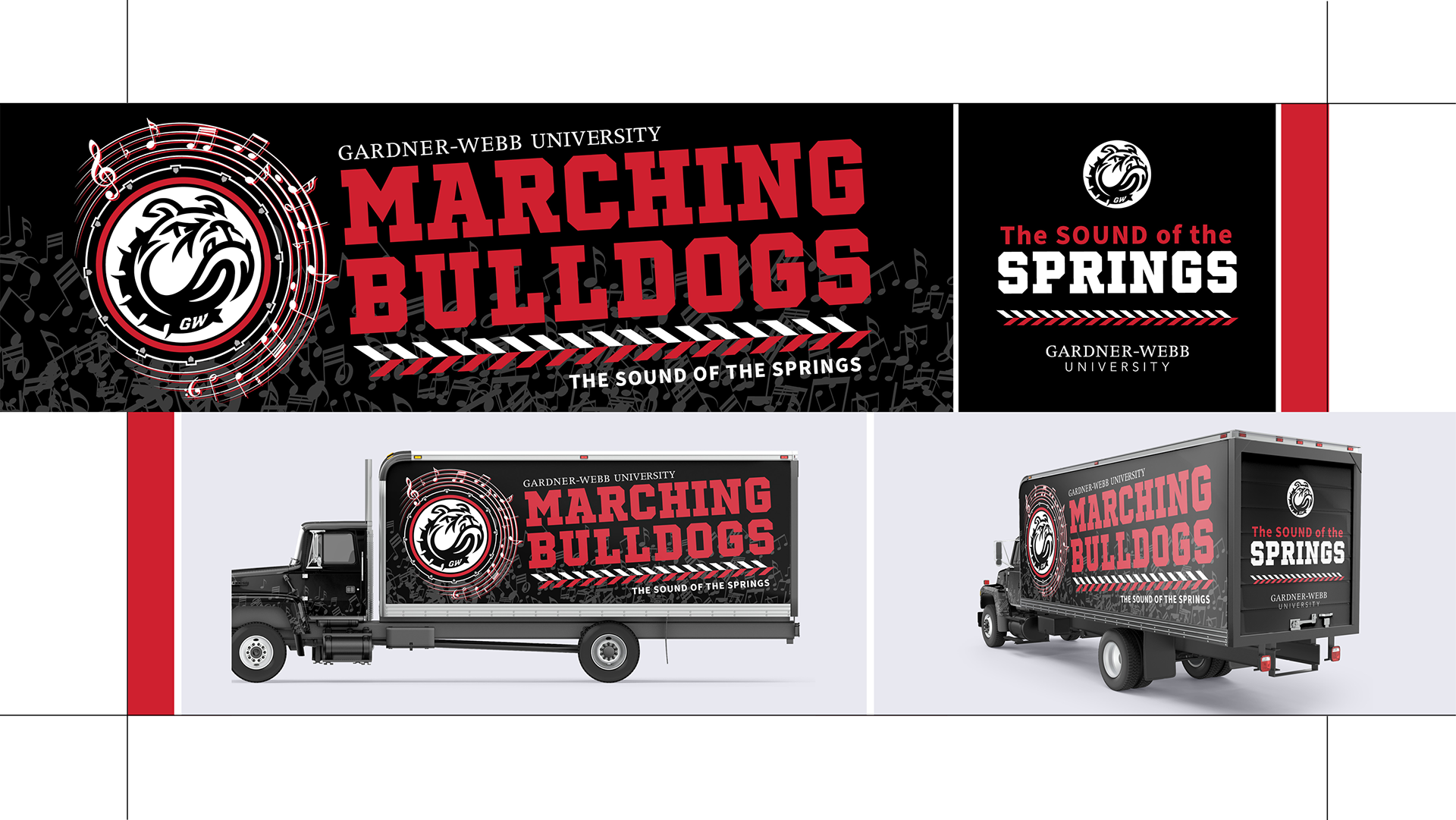 GWU Marching Band Box Truck Vinyl Wrap Design and Mockup.